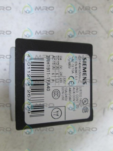SIEMENS AUX. CONTACT 3RH1911-1FA40 *NEW NO BOX*