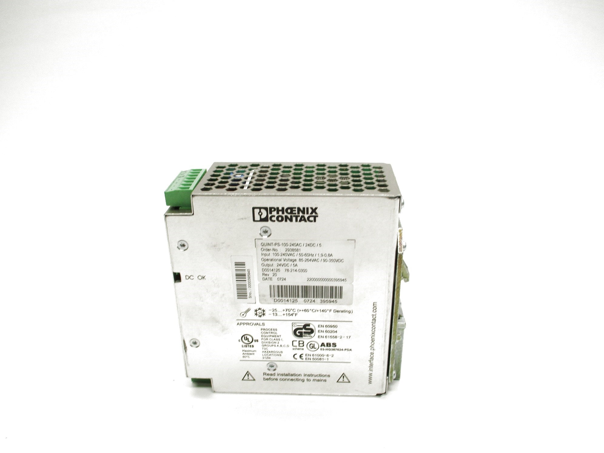 PHOENIX CONTACT QUINT-PS-100-240AC/24DC/5 2938581 100-240VAC 1.9-0.8A NSMP