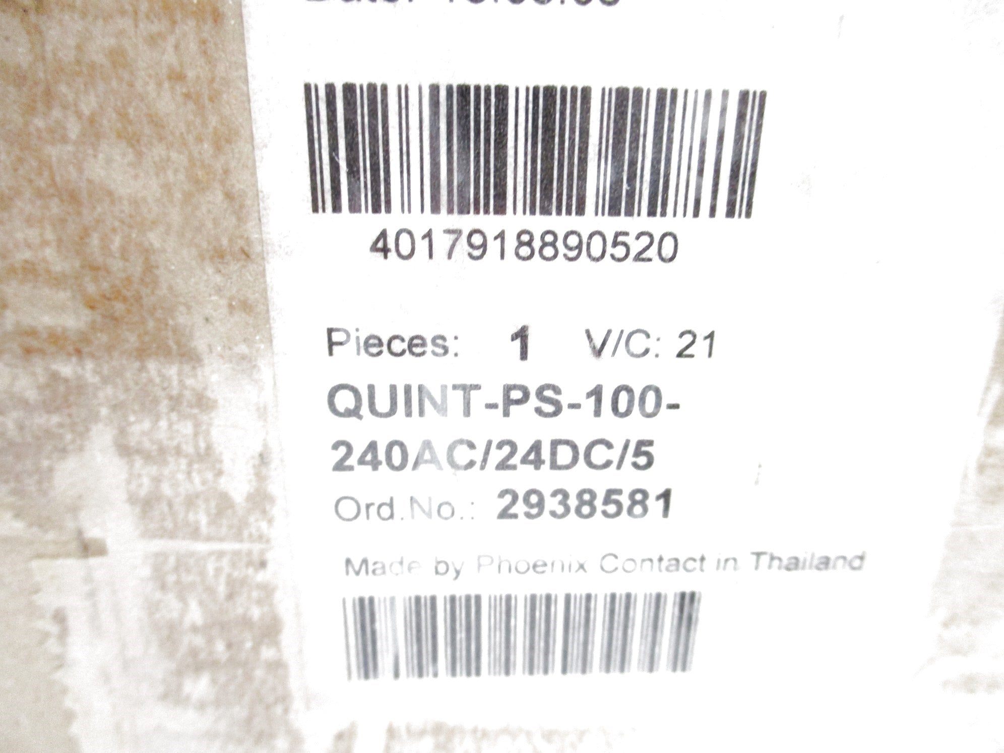 PHOENIX CONTACT QUINT-PS-100-240AC/24DC/5 2938581 100-240VAC 1.9-0.8A NSMP