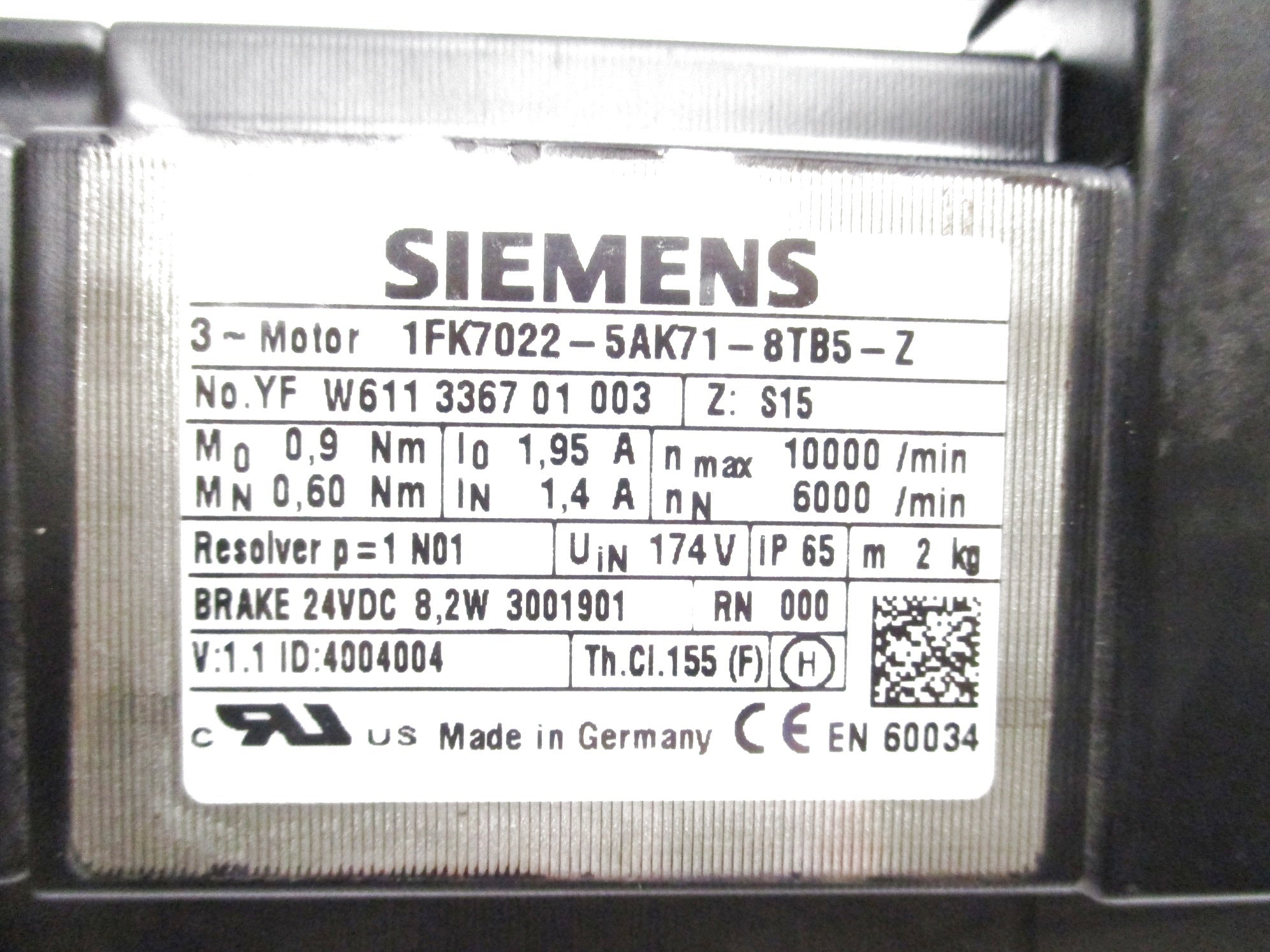 SIEMENS 1FK7022-5AK71-8TB5-Z UNMP