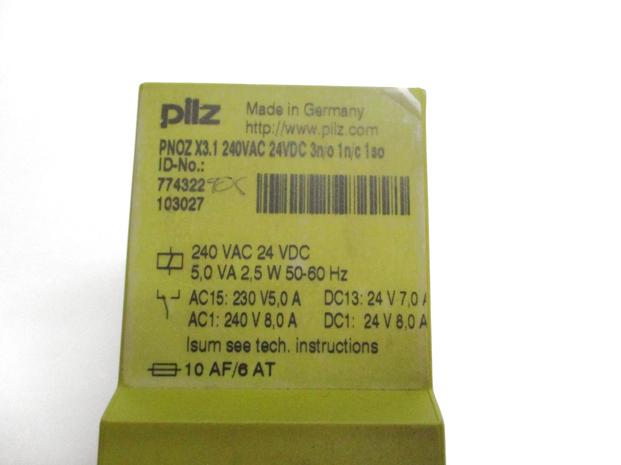 PILZ PNOZX3.1240VAC24VDC3n/o1n/c1so 240VAC 8A NSNP
