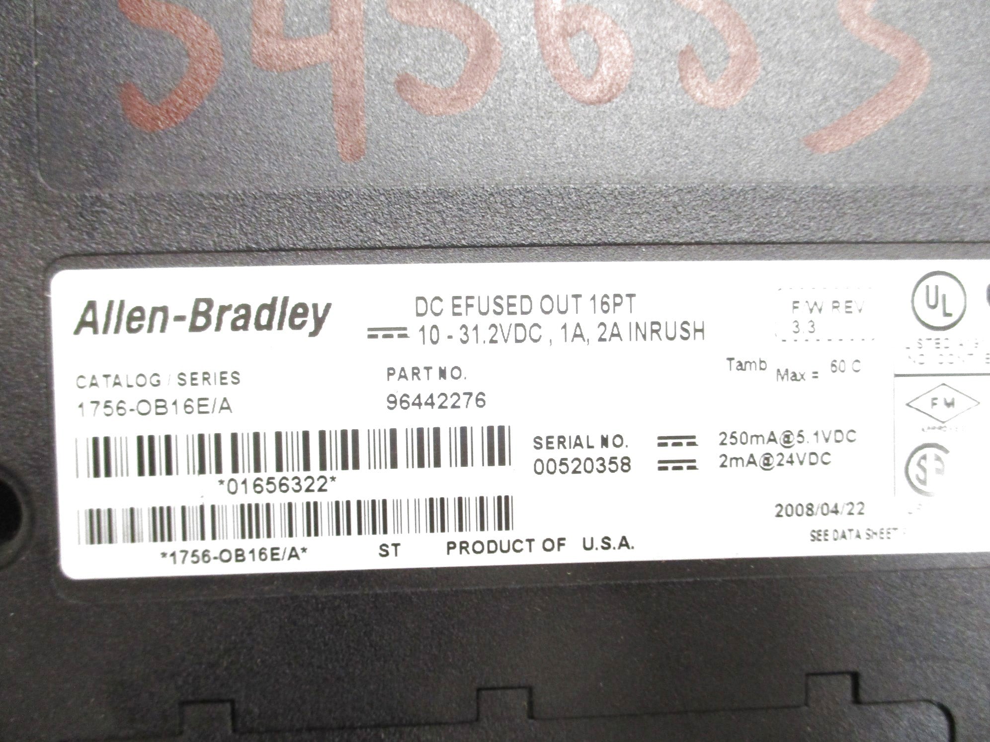ALLEN BRADLEY 1756-OB16E SER. A F/W 3.3 (NO TERMINAL) NSNP