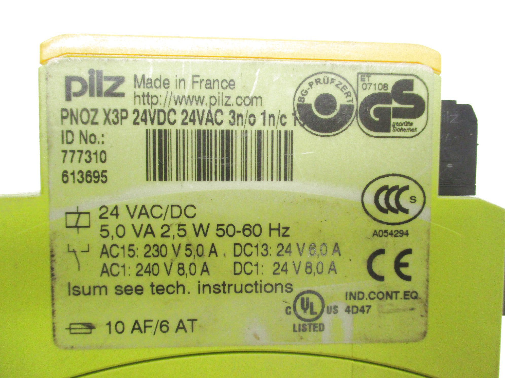 PILZ PNOZ-X3P-24VDC-24VAC-3N/O-1N/C-1SO 24VAC/DC 6A UNMP
