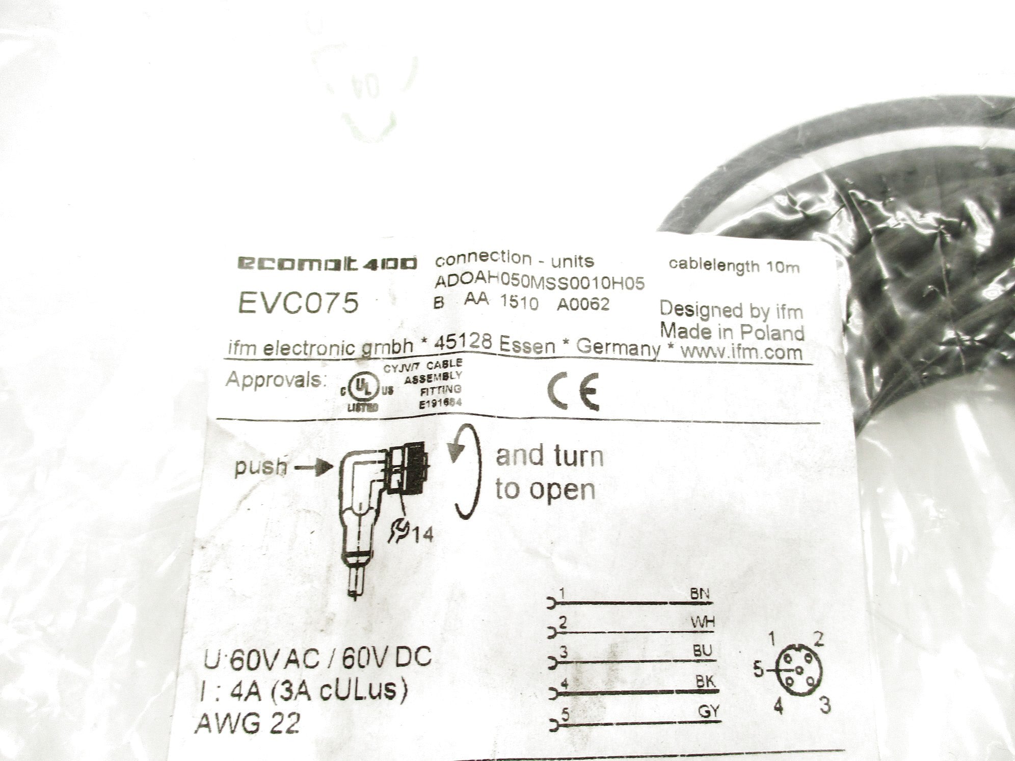IFM EFECTOR EVC075 ADOAH050MSS0010H05 60VAC/DC NSMP