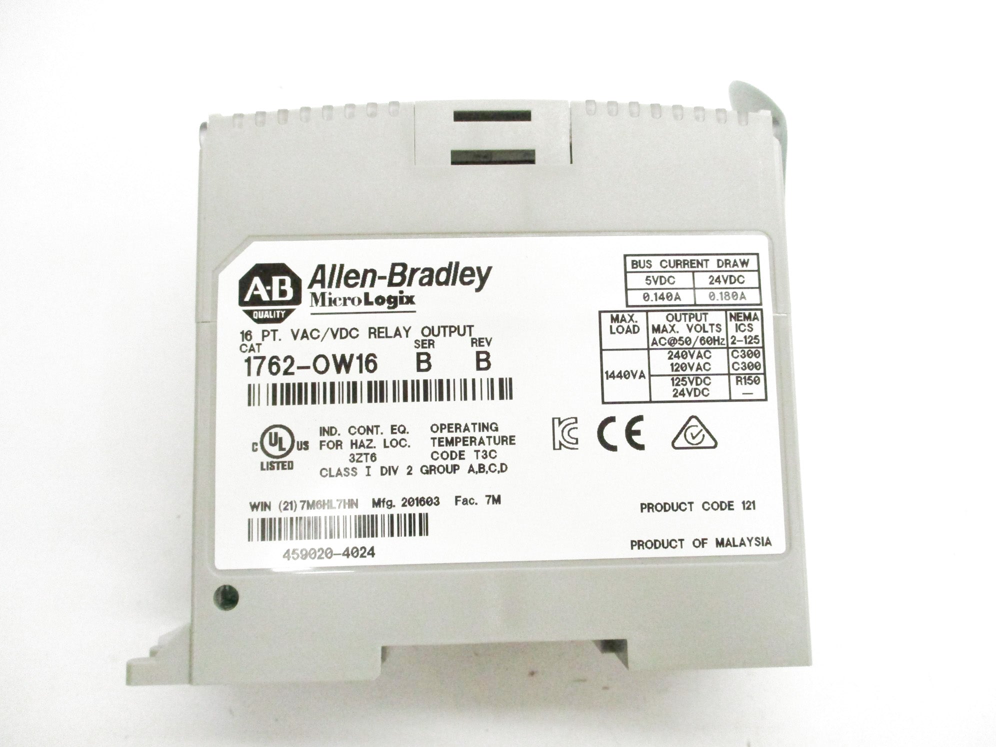 ALLEN BRADLEY 1762-OW16 SER. B 24VDC NSMP