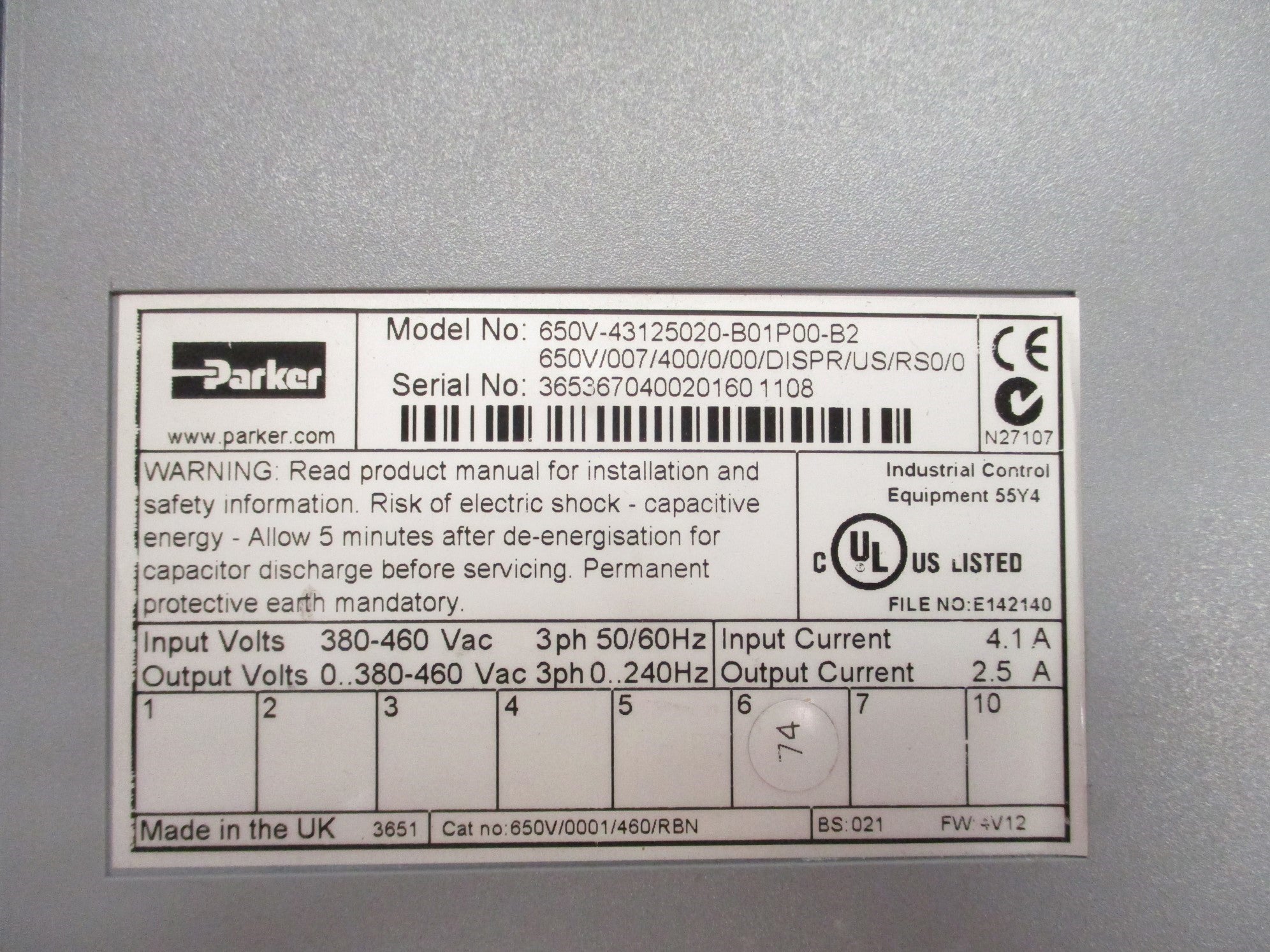 PARKER 650V-43125020-B01P00-B2 NSMP