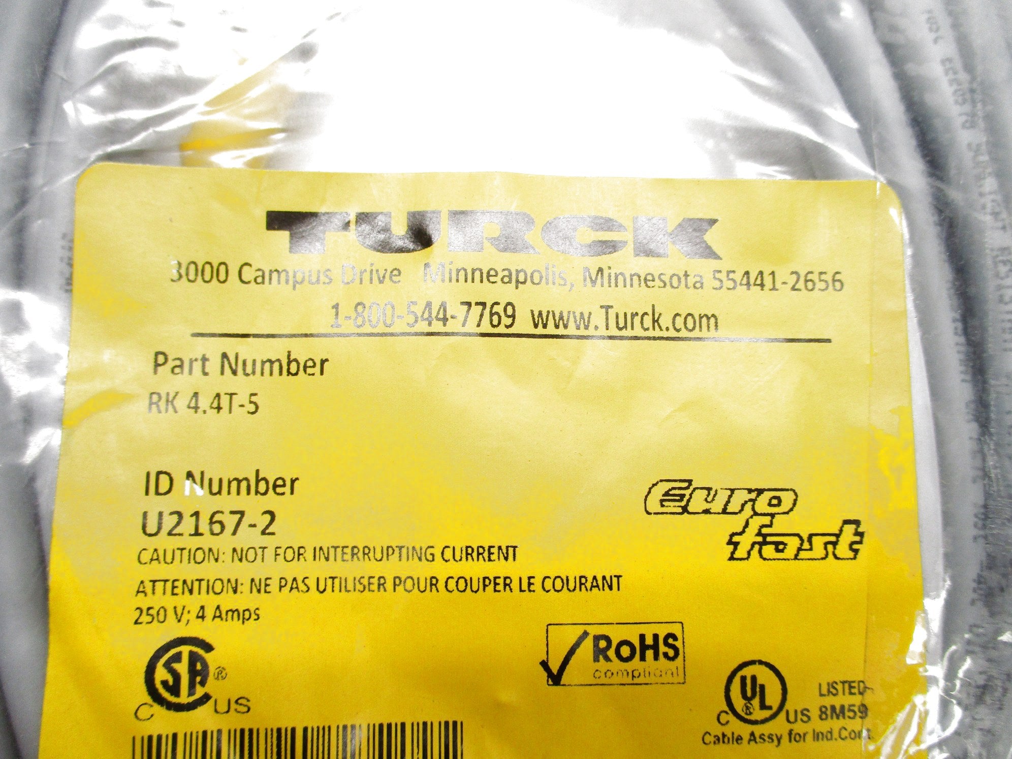 TURCK RK4.4T-5 U2167-2 250V 4A NSMP