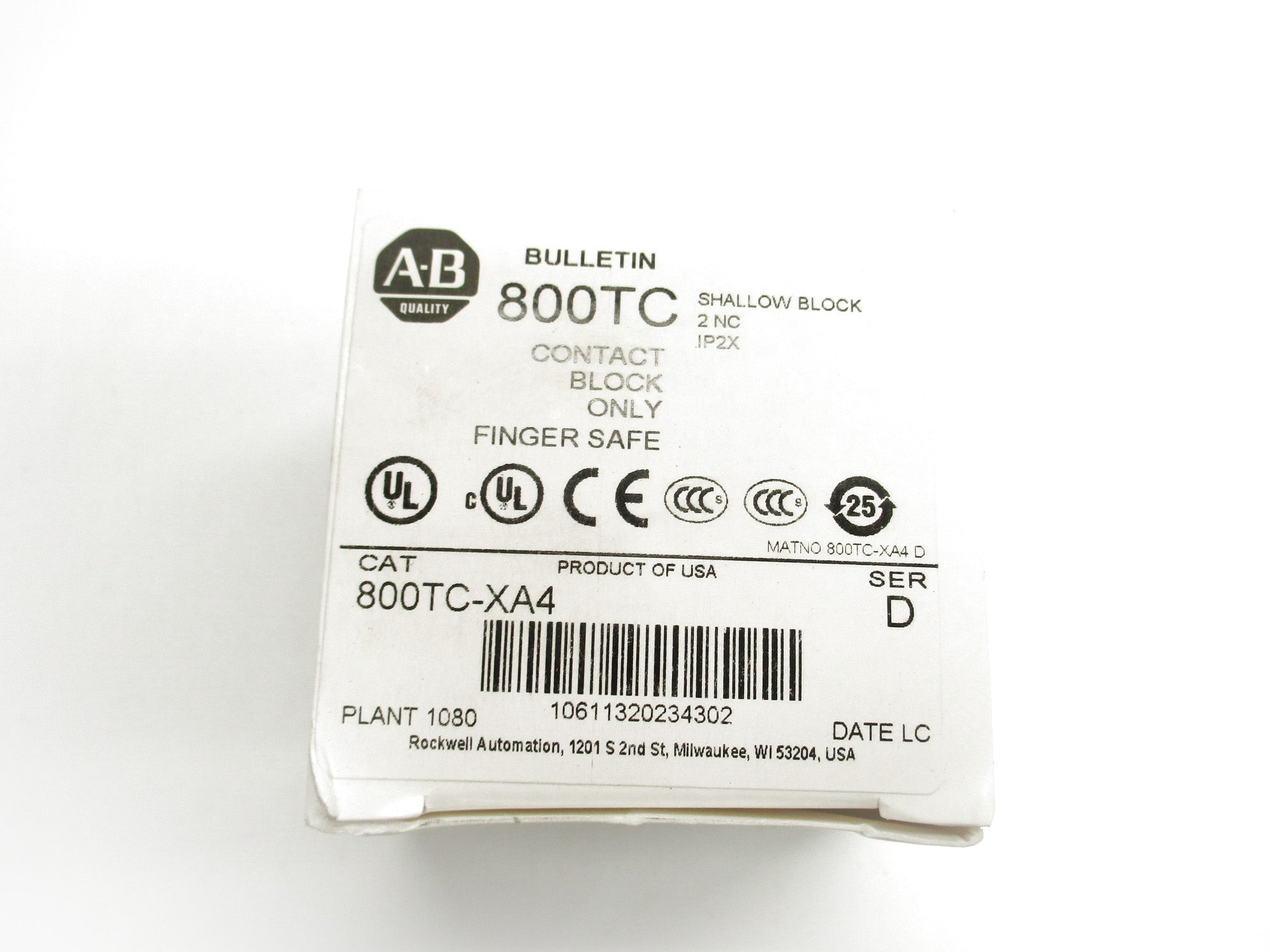 ALLEN BRADLEY 800TC-XA4 SER. D (WH) NSMP