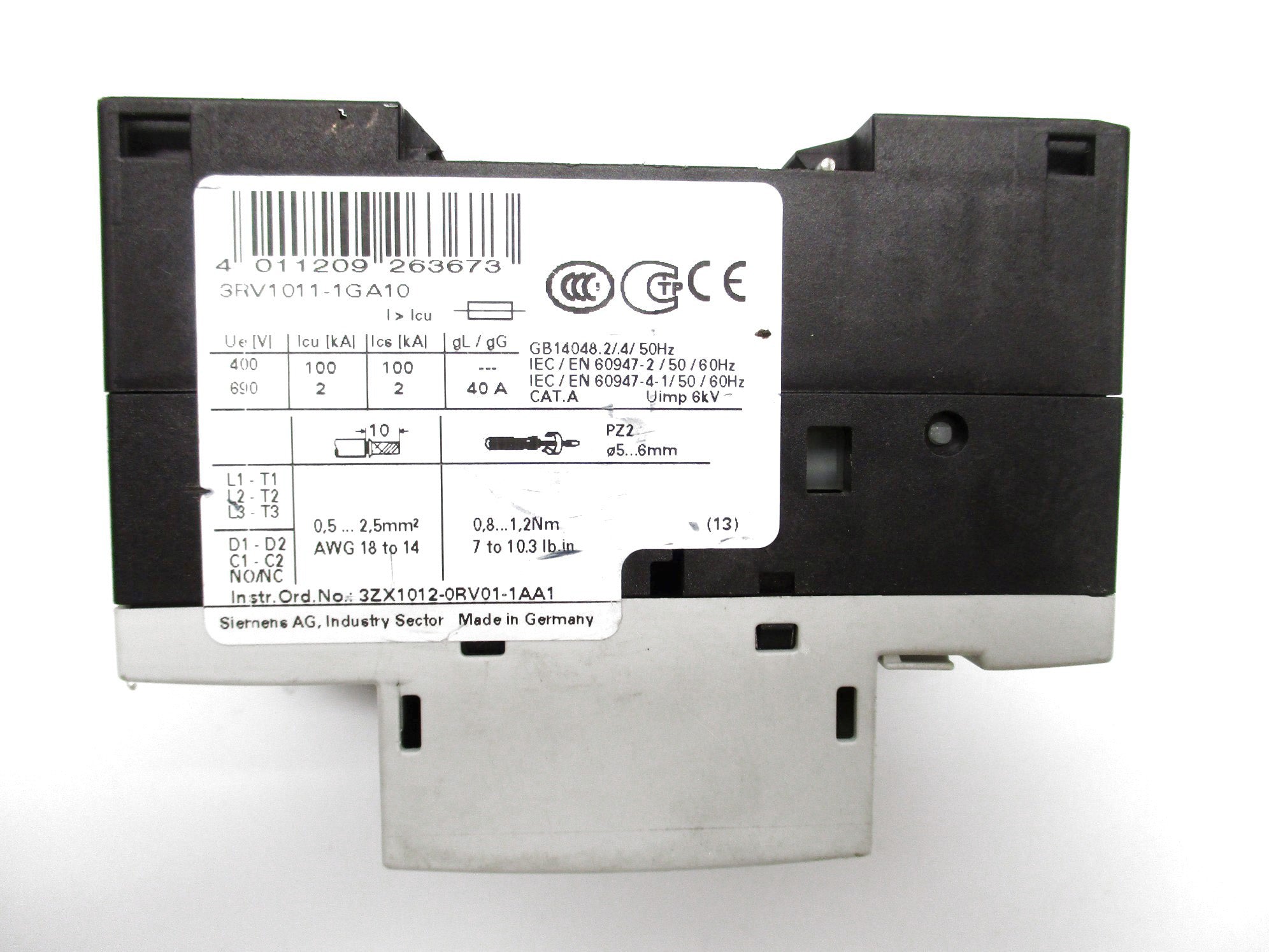SIEMENS 3RV1011-1GA10 4.5-6.3A 690V UNMP