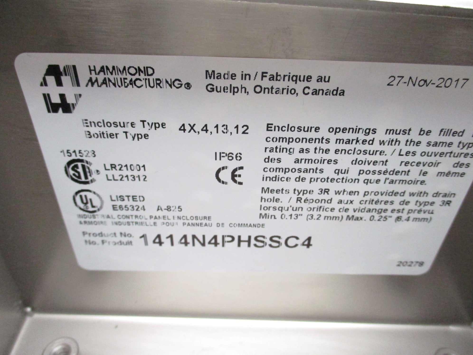 HAMMOND MANUFACTURING 1414N4PHSSC4 NSNP