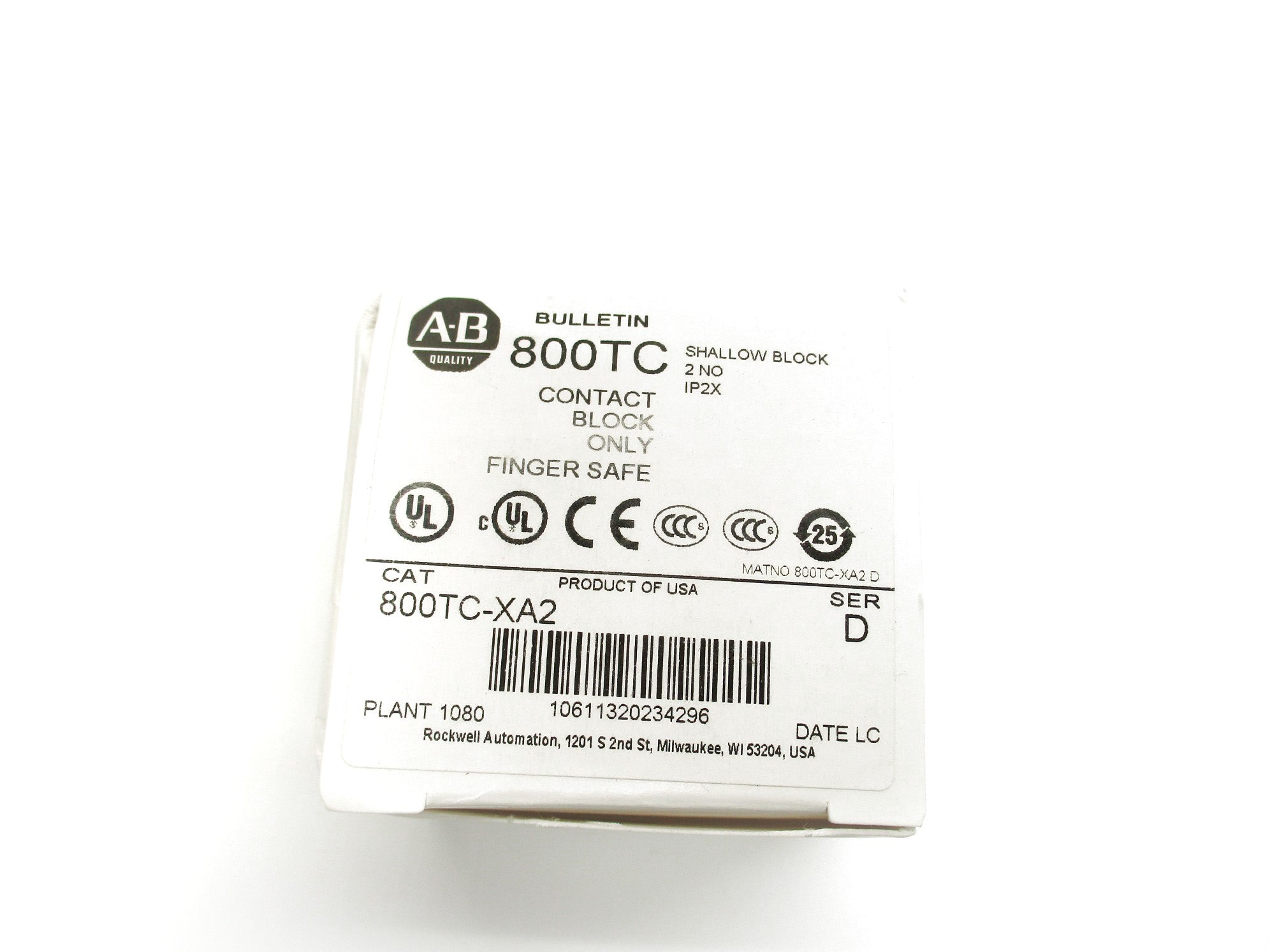 ALLEN BRADLEY 800TC-XA2 SER. D (WH) NSMP