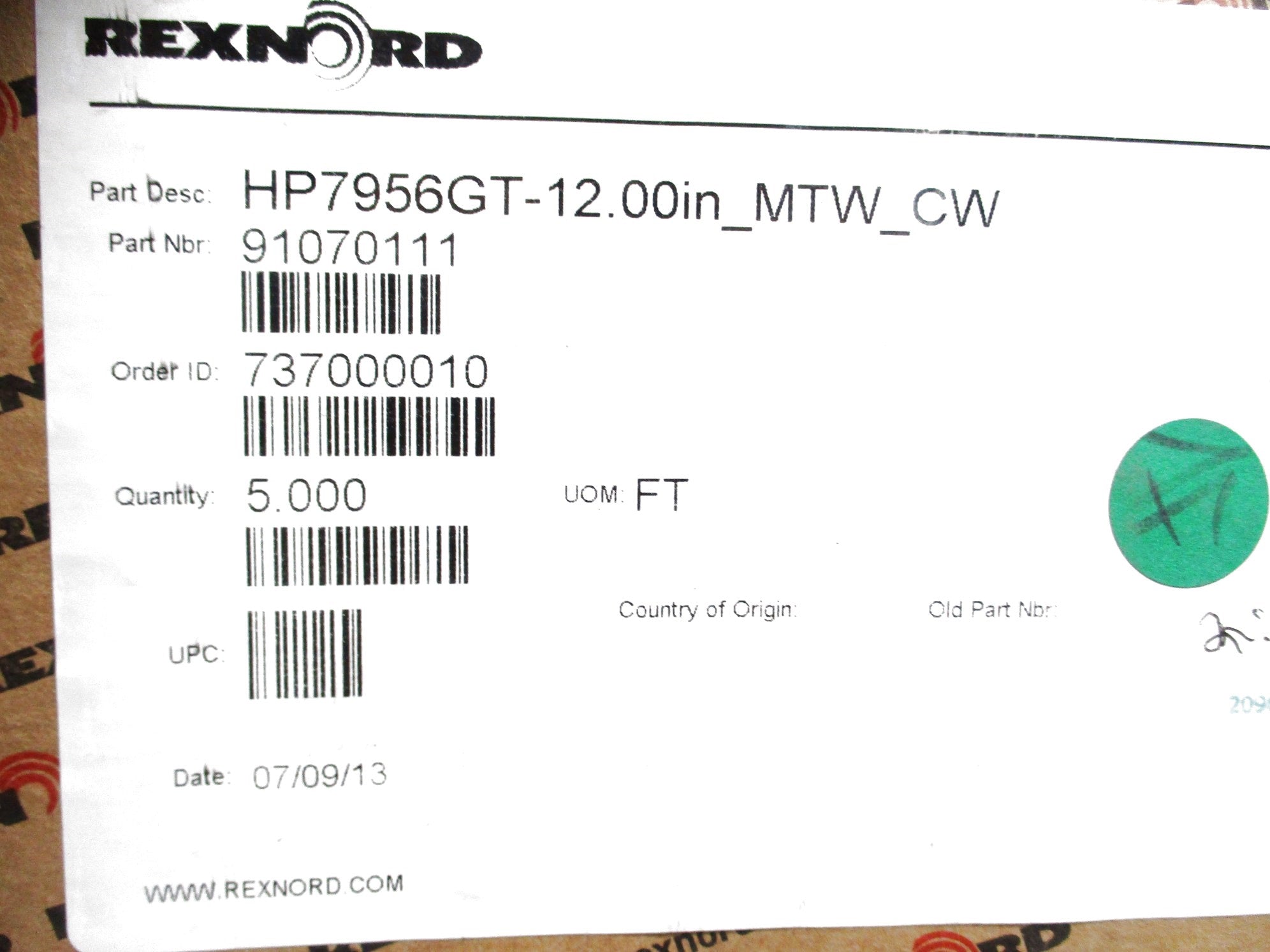 REXNORD HP7956GT-12.00in-MTW-CW 91070111 NSMP