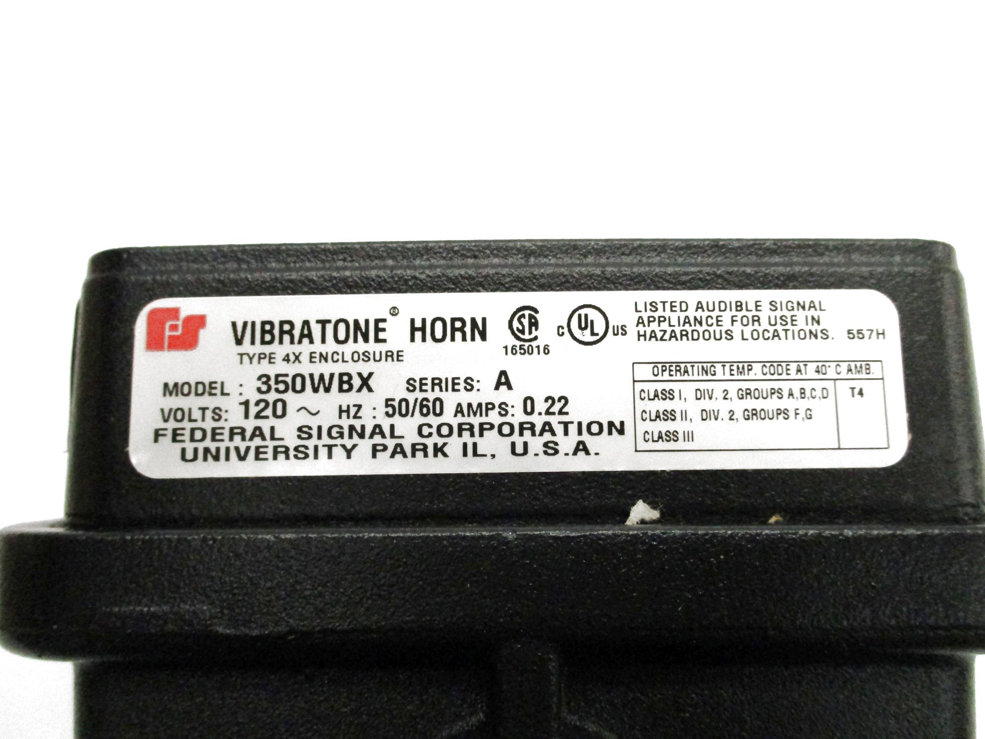 FEDERAL SIGNAL 350WBX-120 3WU54 SER. A 120V 0.22A NSMP