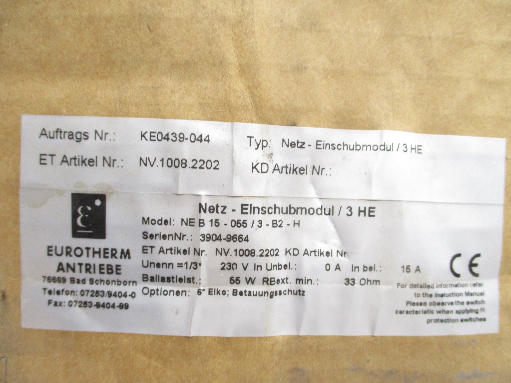 EUROTHERM NEB15-055/3-B2-H NSMP