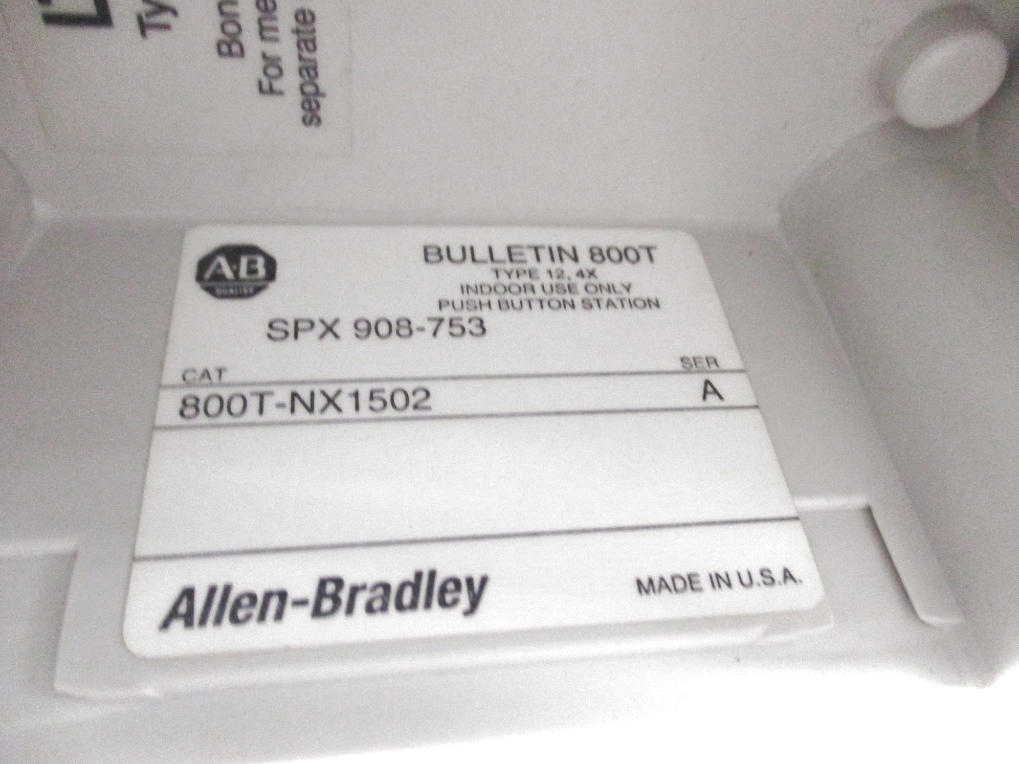 ALLEN BRADLEY 800T-NX1502 SER. A (BR/WH) NSMP