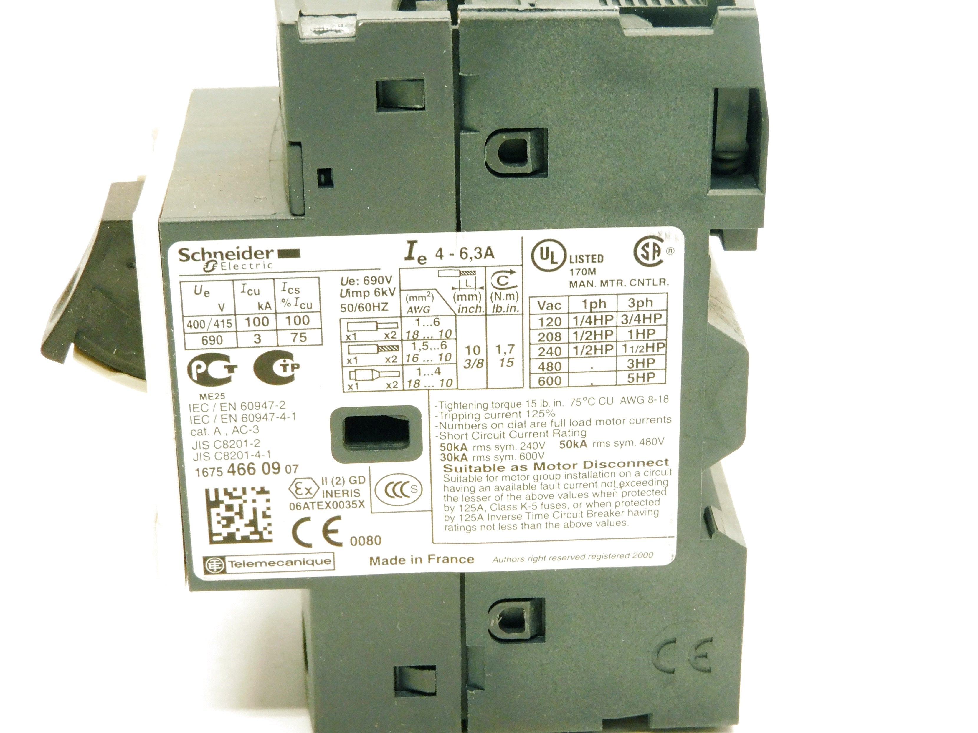 SCHNEIDER GV2ME10 4-6.3A NSMP