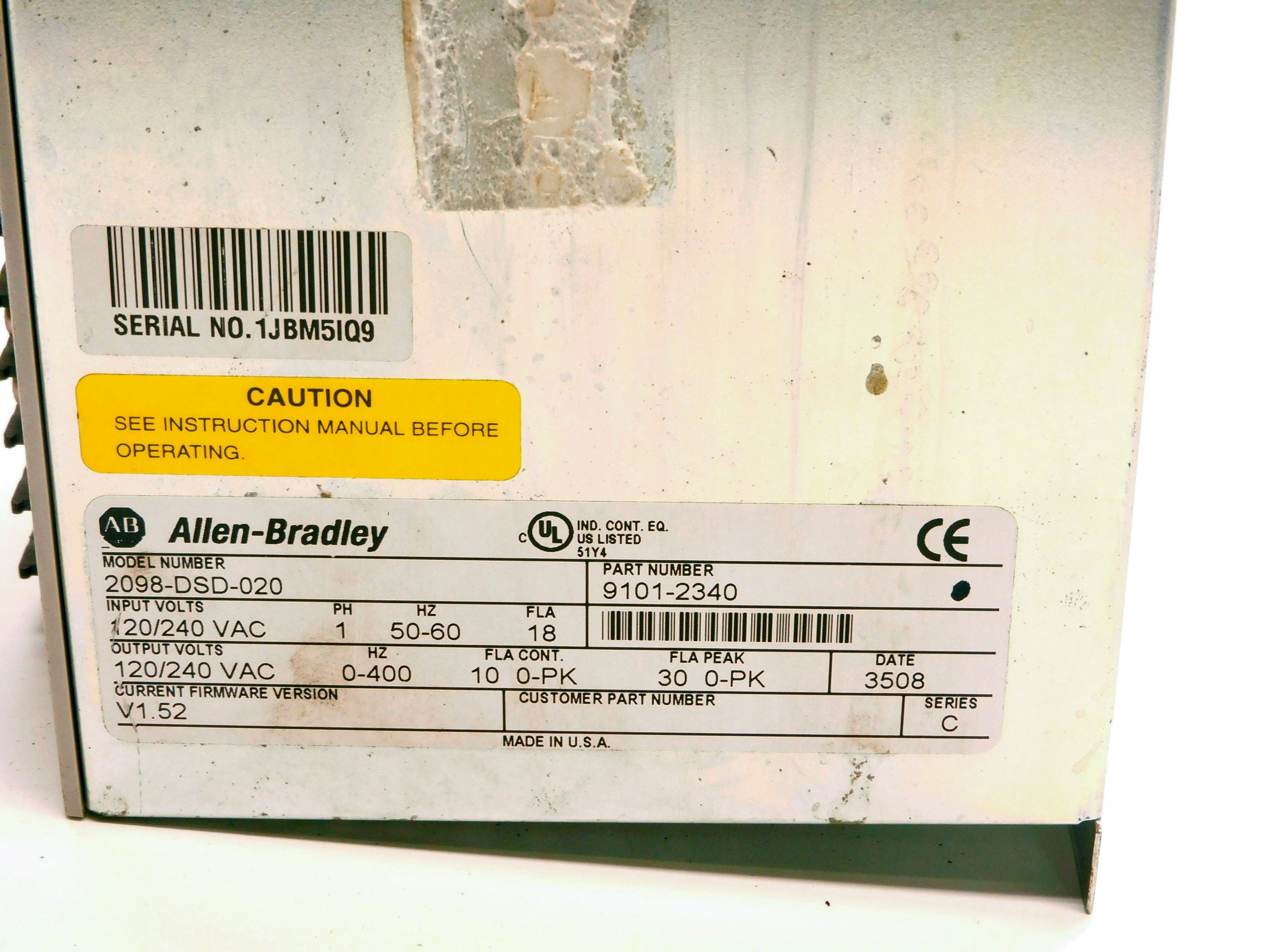 ALLEN BRADLEY 2098-DSD-020 SER. C F/W V1.52 UNMP