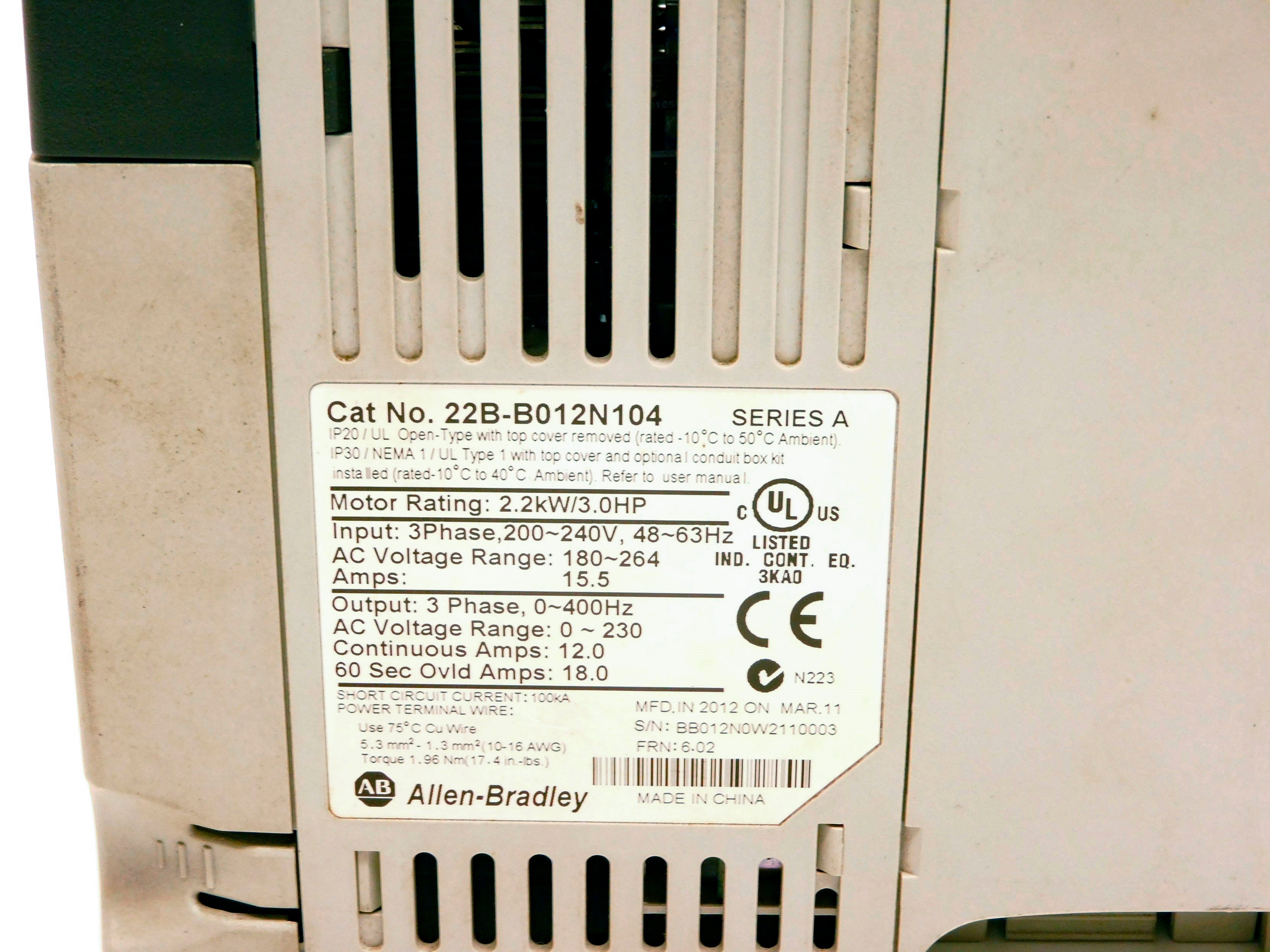 ALLEN BRADLEY 22B-B012N104 SER. A F/W 6.02 UNMP