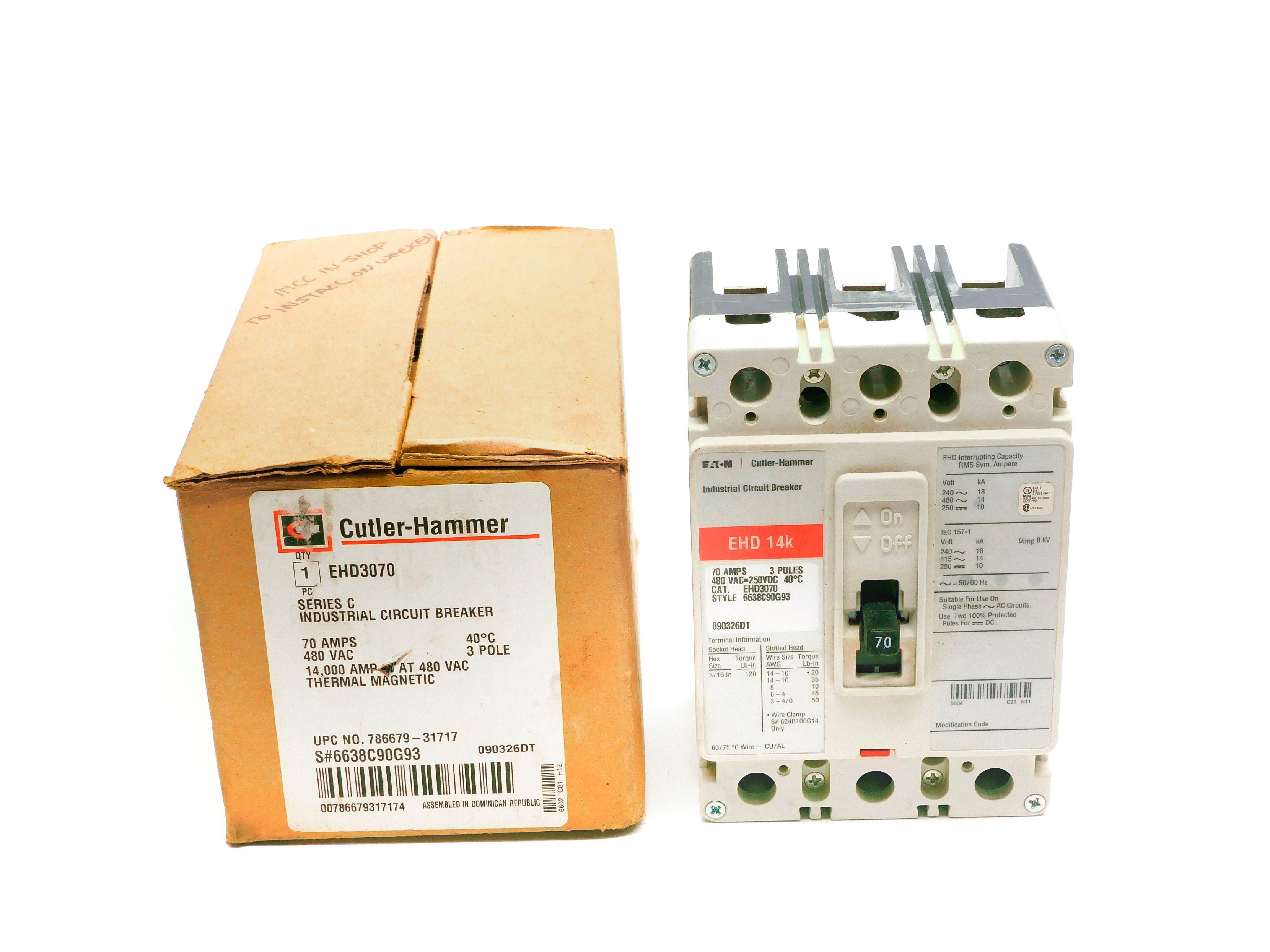 CUTLER HAMMER EHD3070 SER. C 70A 480VAC NSMP