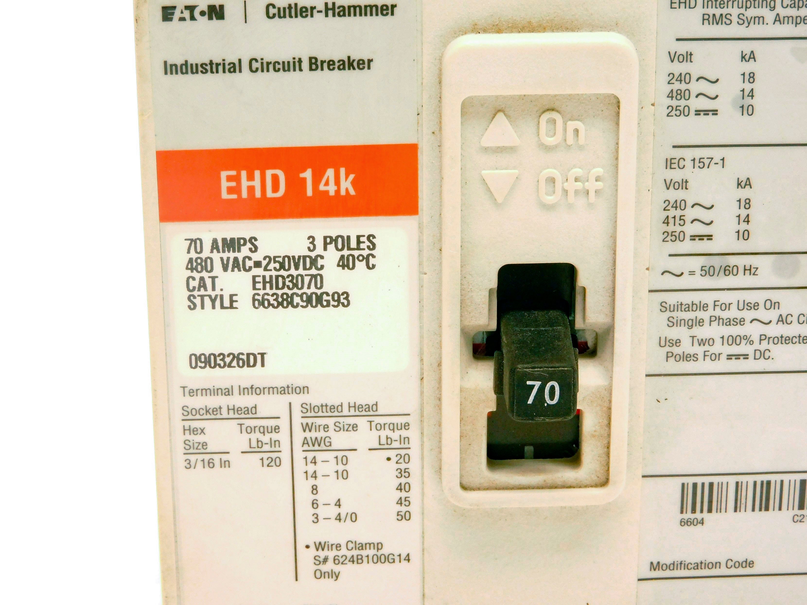 CUTLER HAMMER EHD3070 SER. C 70A 480VAC NSMP