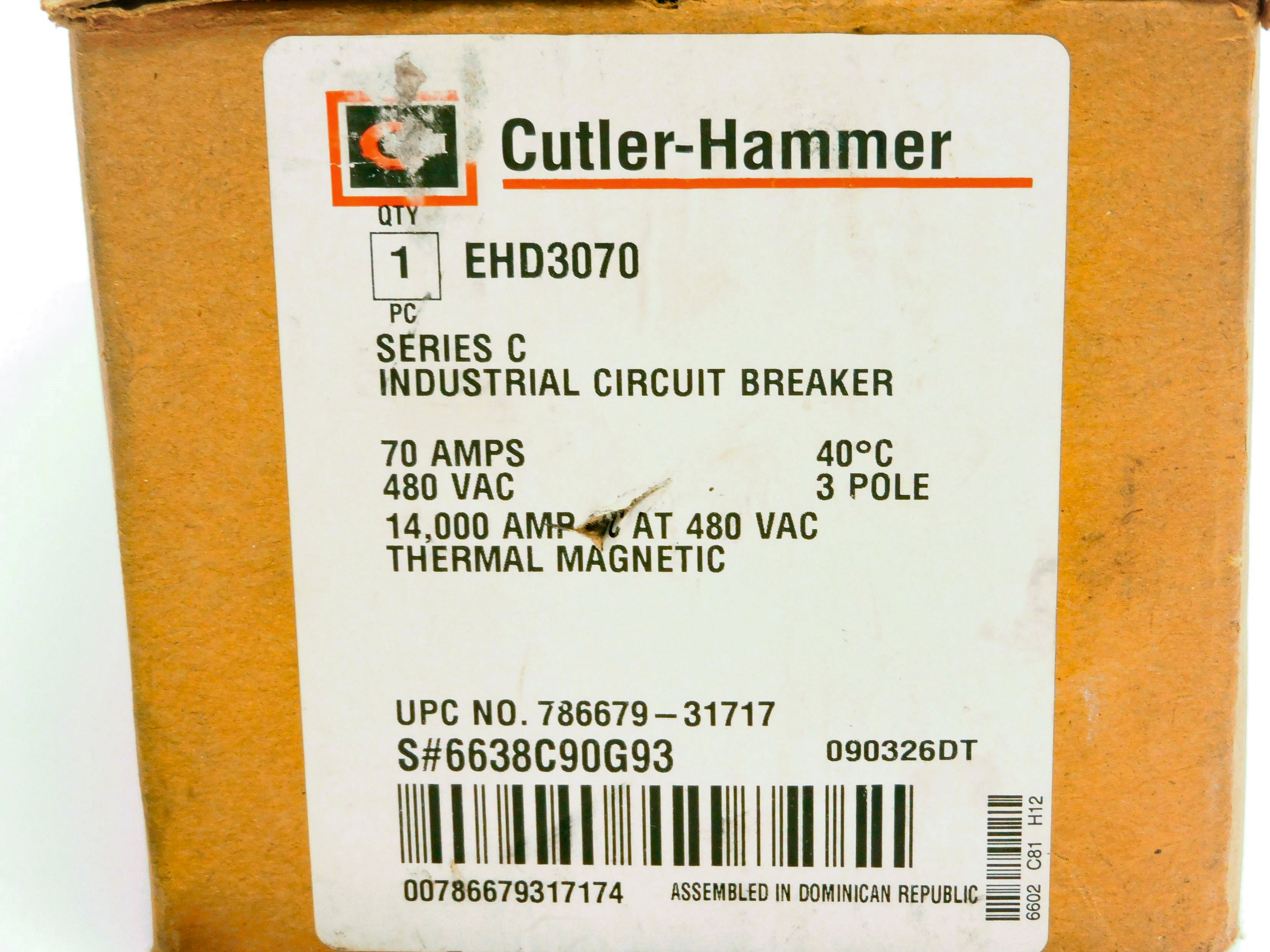 CUTLER HAMMER EHD3070 SER. C 70A 480VAC NSMP
