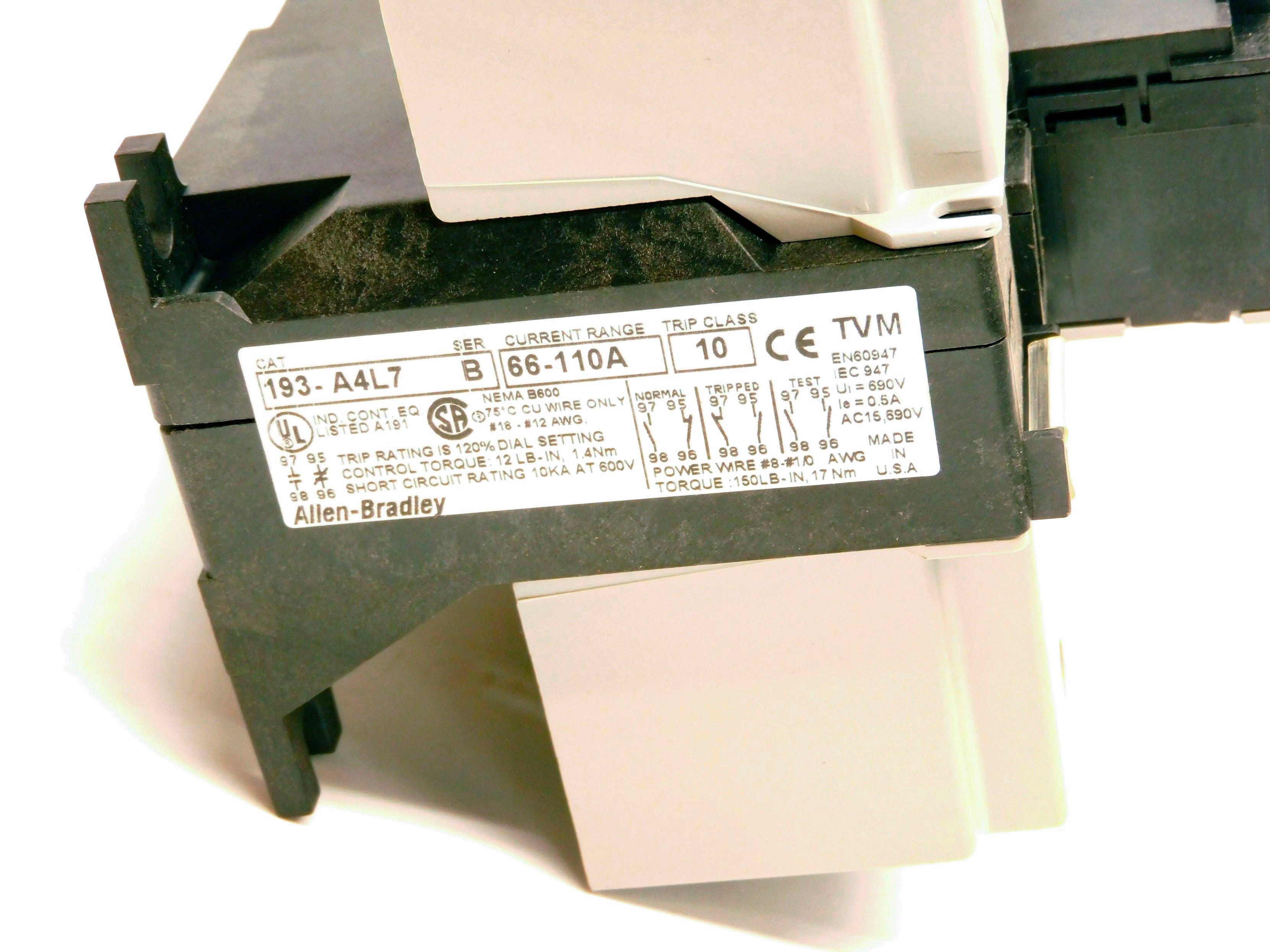 ALLEN BRADLEY 193-A4L7 SER. B 66-110A (BR/WH) NSMP