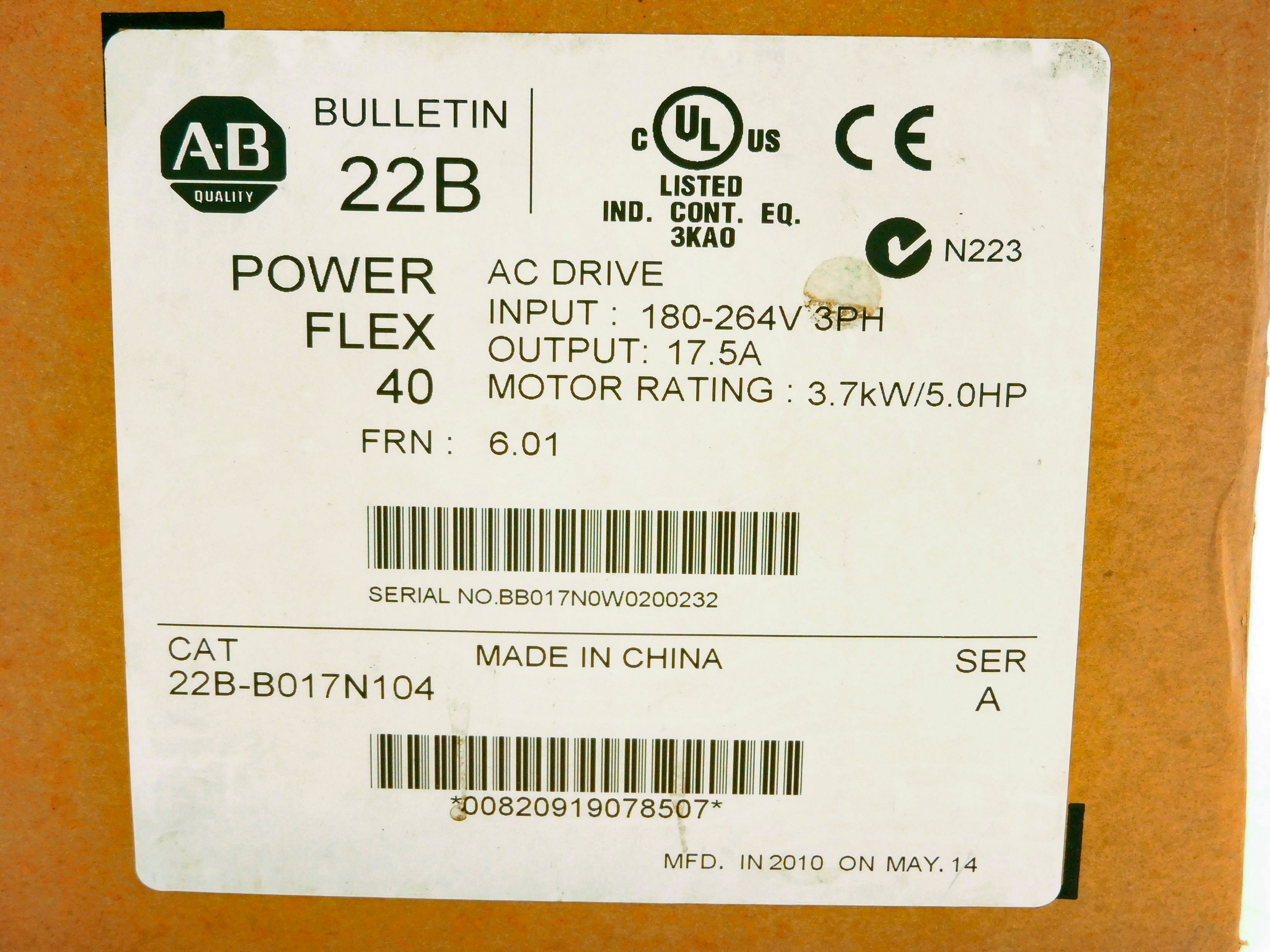 ALLEN BRADLEY 22B-B017N104 SER. A F/W 6.01 NSMP