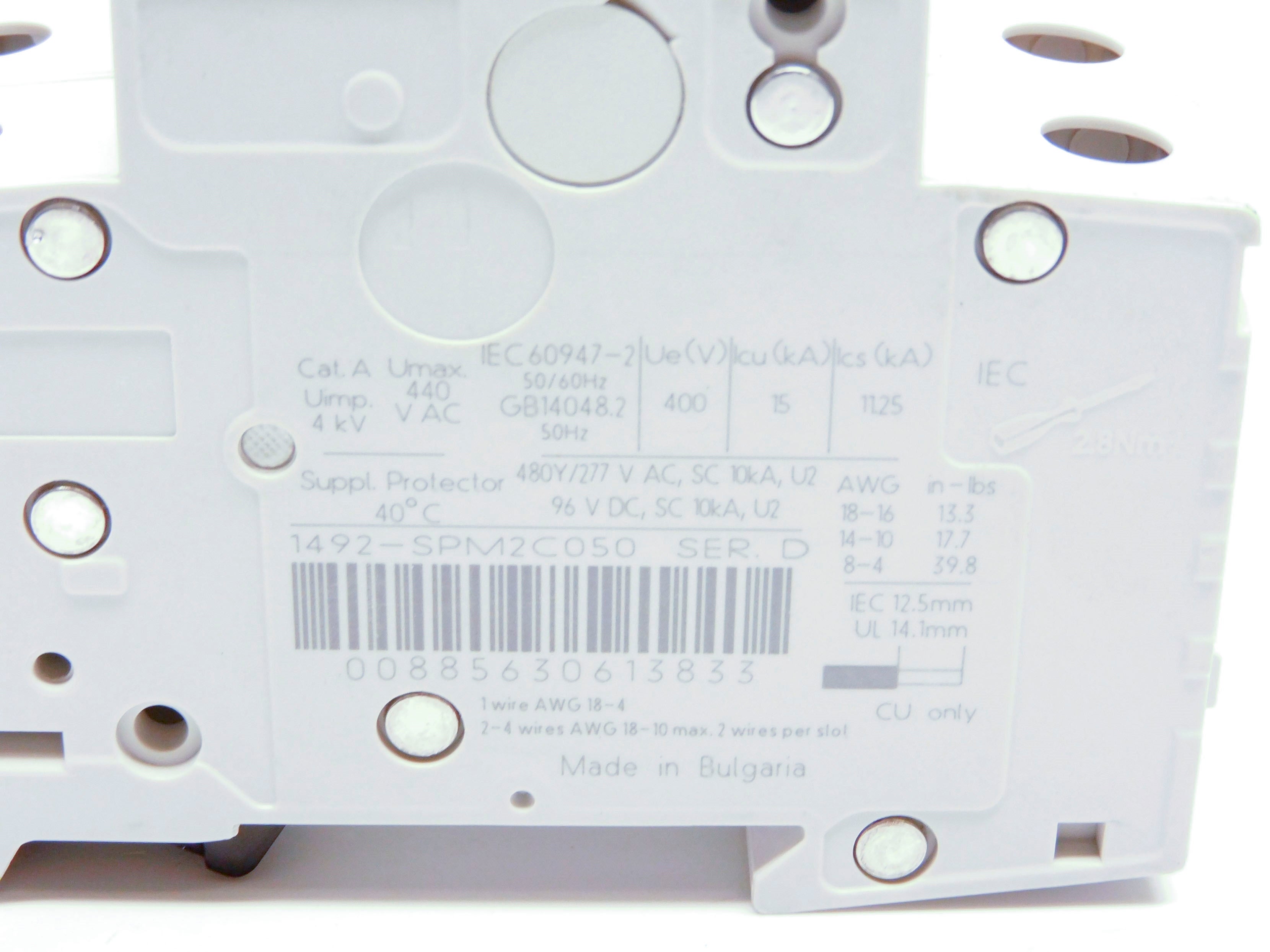 ALLEN BRADLEY 1492-SPM2C050 SER. D 5A 480/277V NSMP