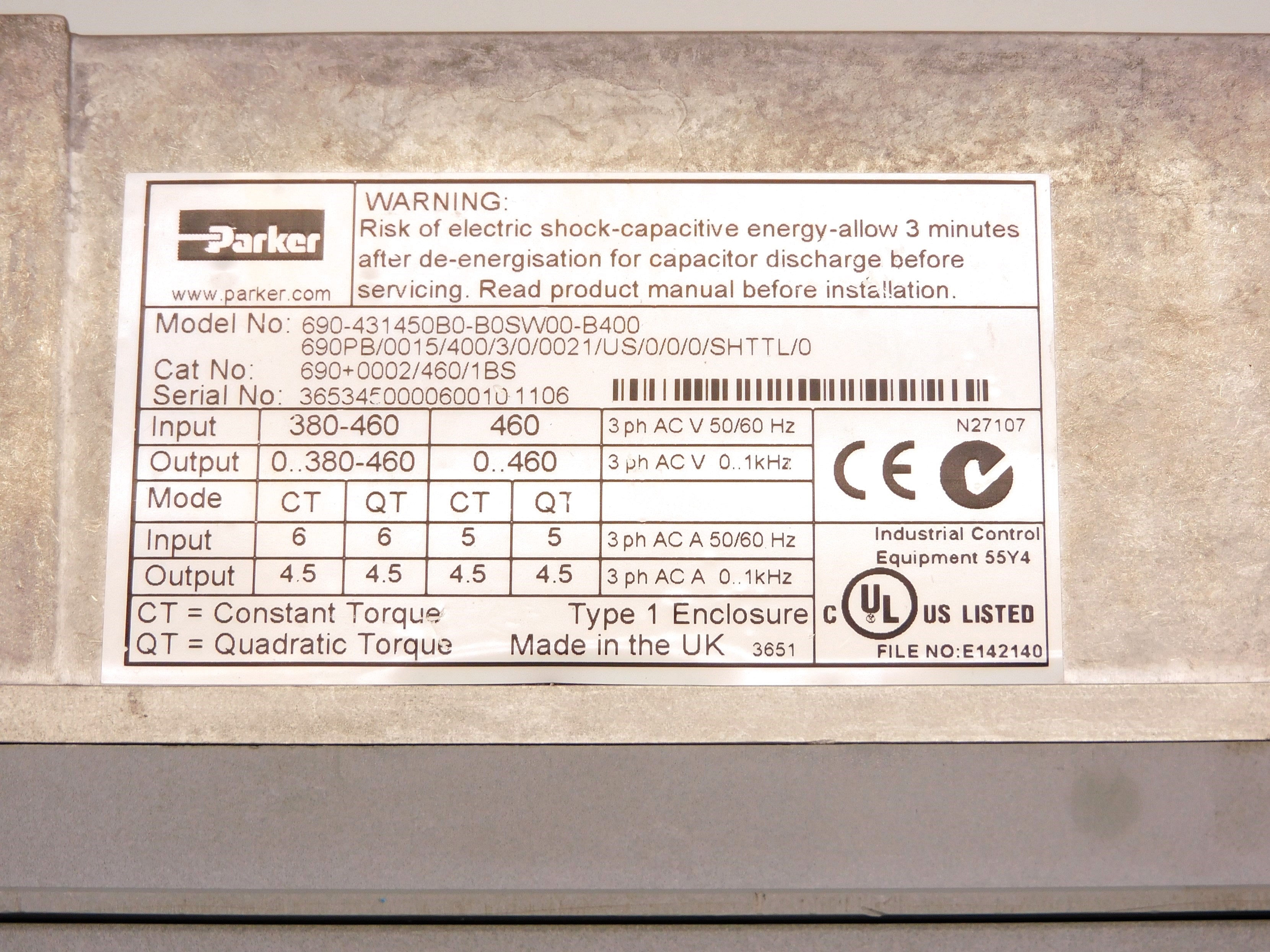 PARKER 690PB/0015/400/3/0/0021/US/0/0/0/SHTTL/0 (AS PICTURED) UNMP