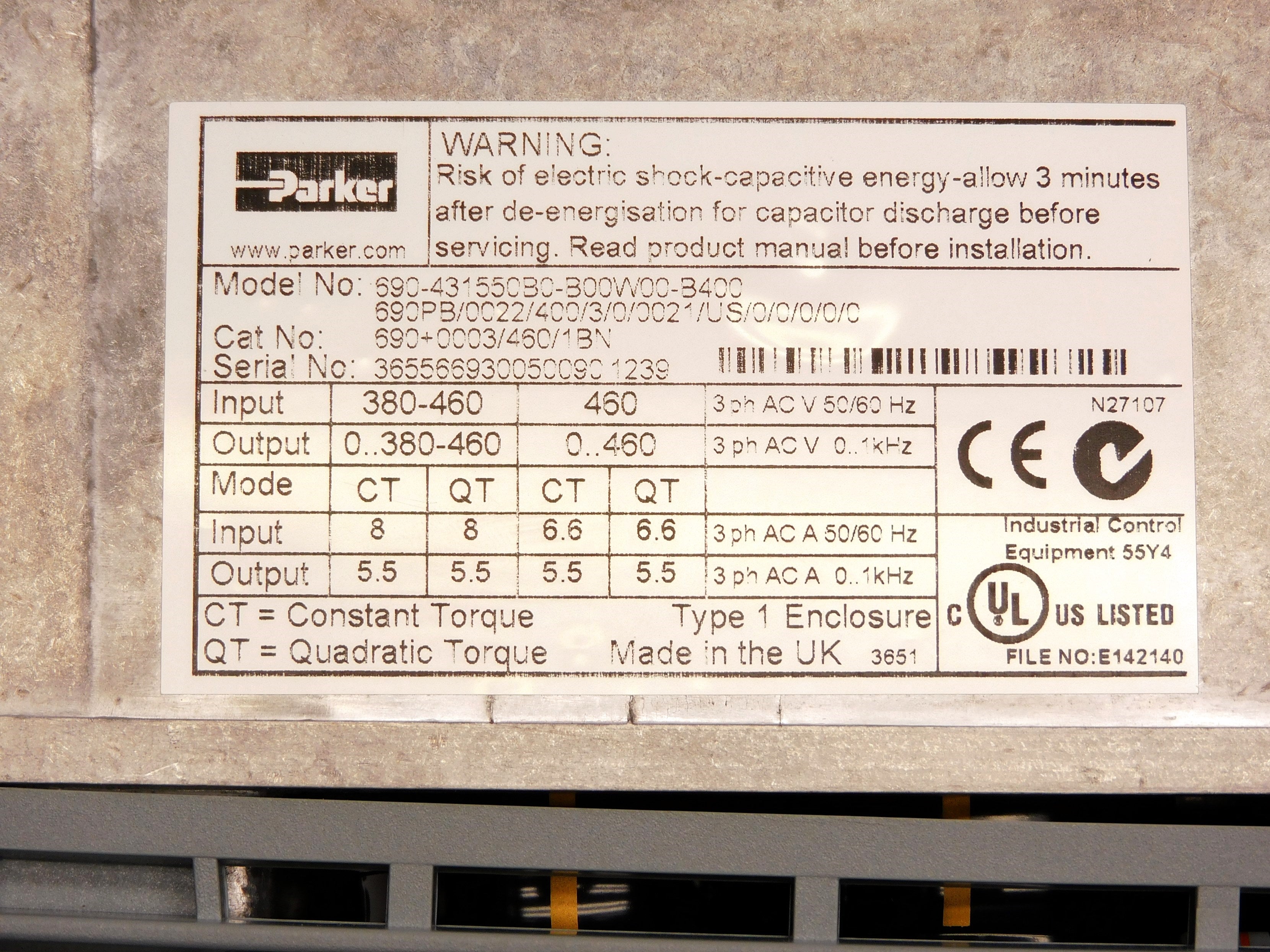 PARKER 690PB/0022/400/3/0/0021/US/0/0/0/0/0 (AS IS) UNMP