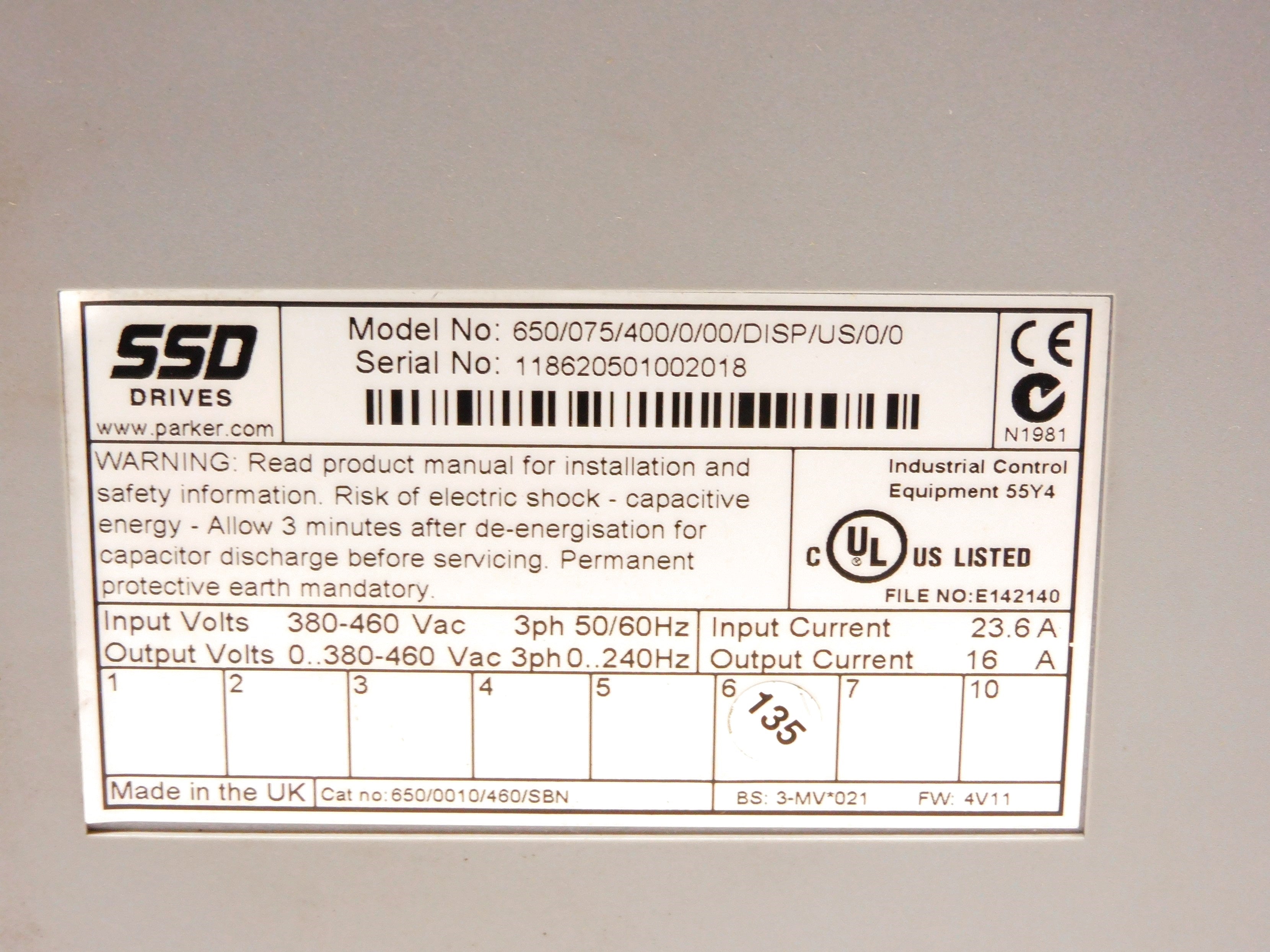 SSD 650/075/400/0/00/DISP/US/0/0 (AS PICTURED) F/W 4V11 UNMP