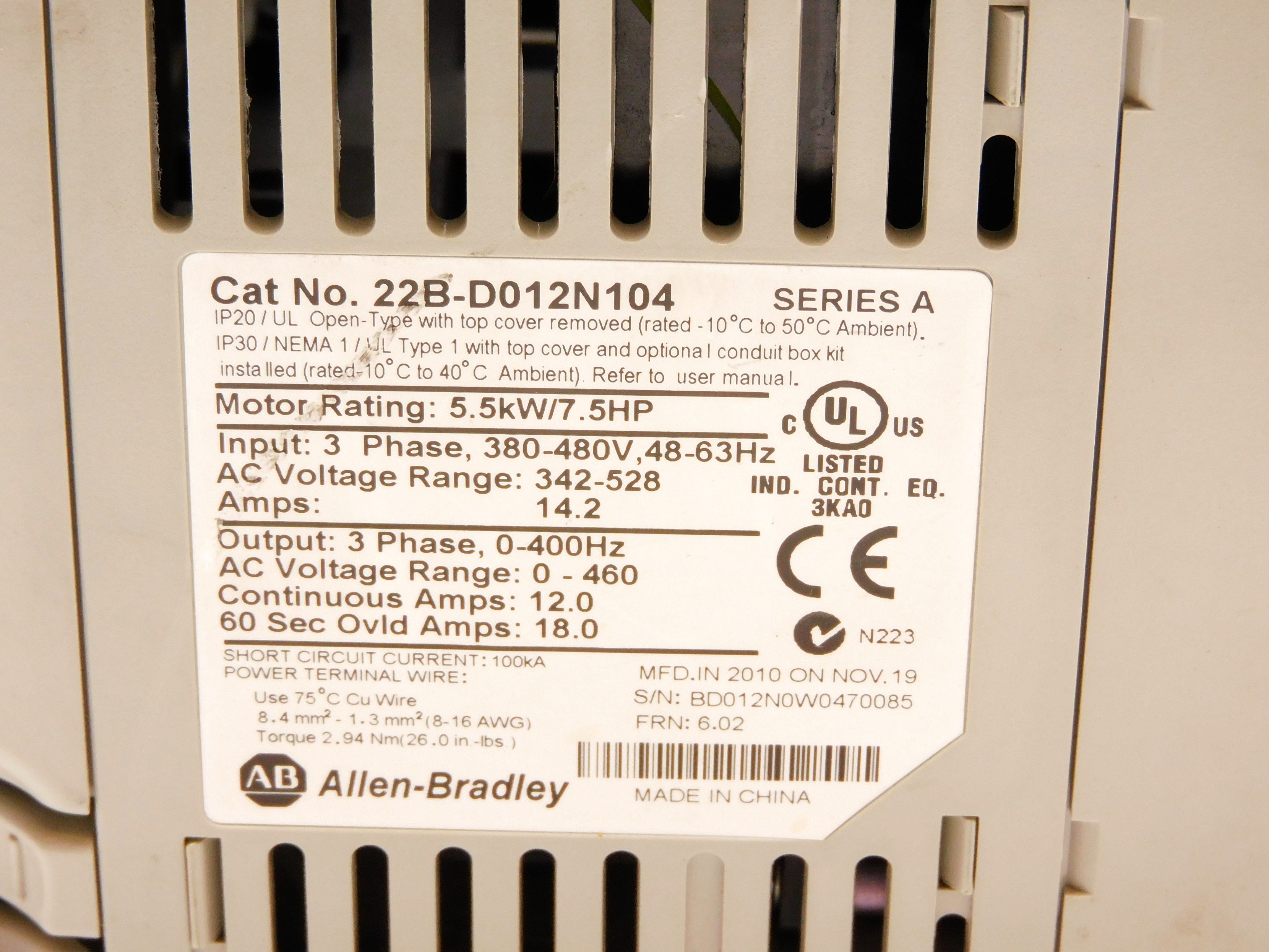 ALLEN BRADLEY 22B-D012N104 SER. A F/W 6.02 UNMP
