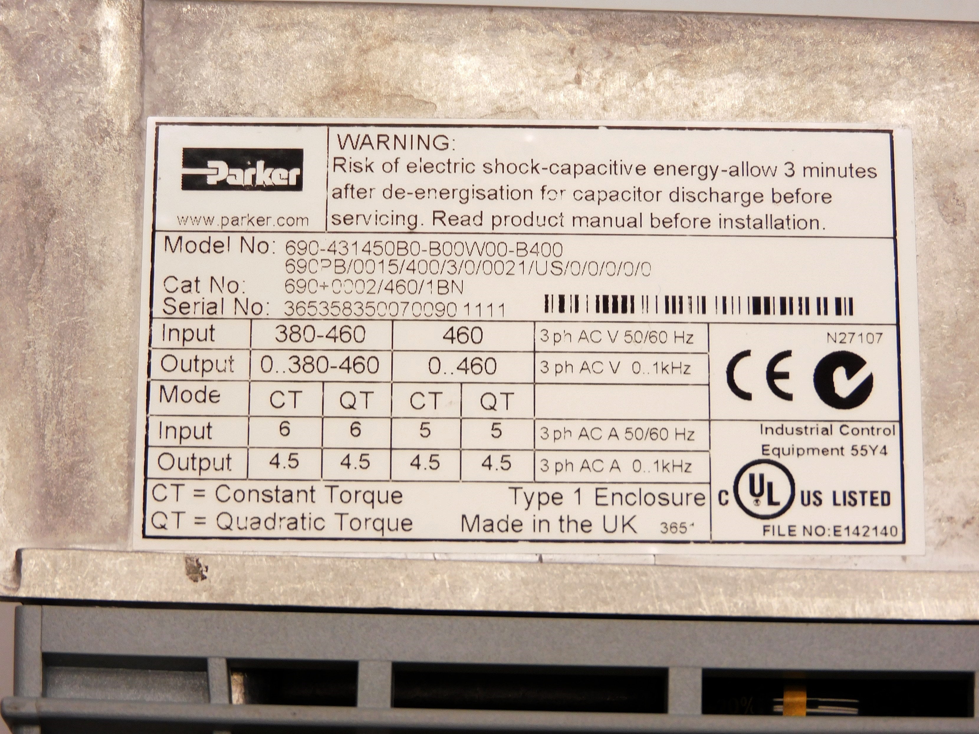 PARKER 690PB/0015/400/3/0/0021/US/0/0/0/0/0 (AS PICTURED) UNMP