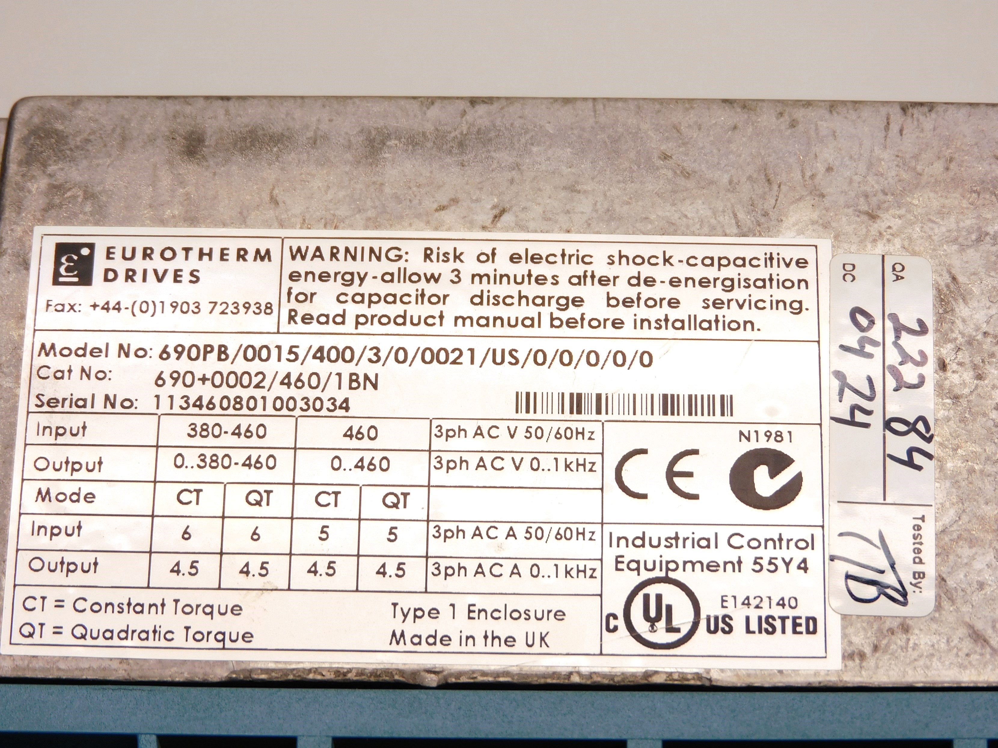 EUROTHERM 690PB/0015/400/3/0/0021/US/0/0/0/0/0 (AS PICTURED) UNMP