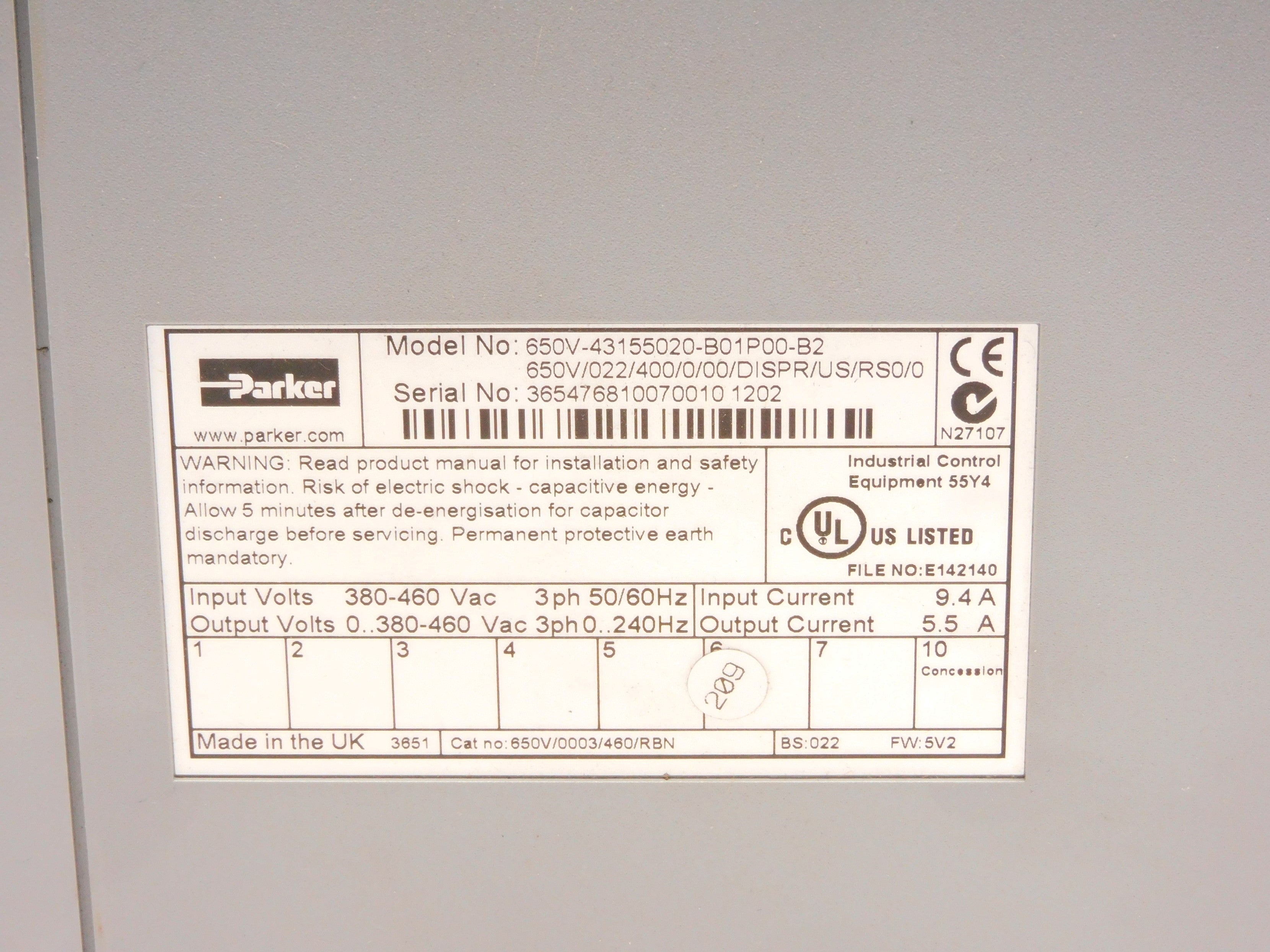 PARKER 650V/022/400/0/00/D/SPR/US/RS0/0 F/W 5V2 NSMP