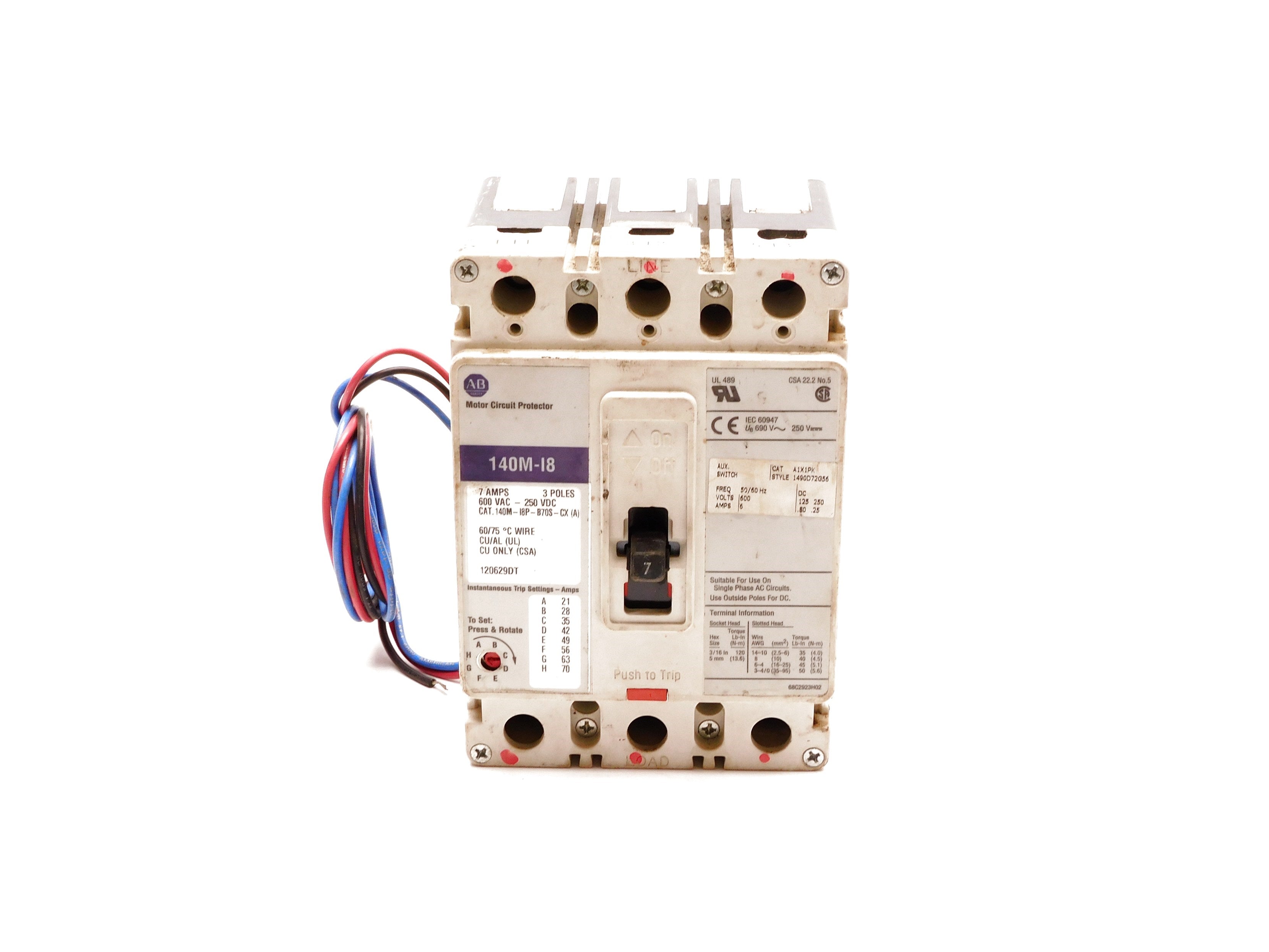 ALLEN BRADLEY 140M-I8P-B70S-CX SER. A 7A 600VAC UNMP