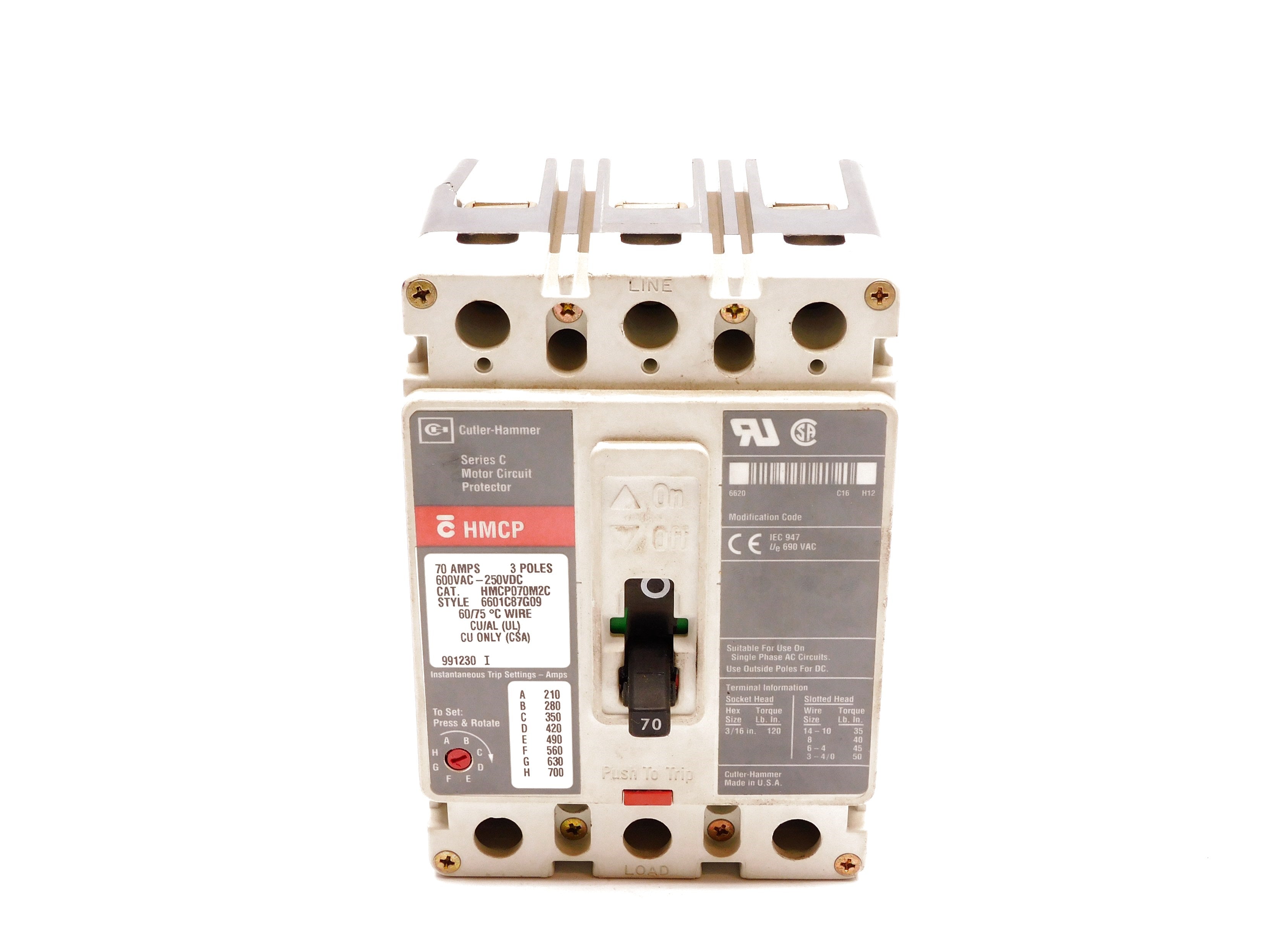 CUTLER HAMMER HMCP070M2C SER. C 70A 600VAC (GREY) (AS PICTURED) UNMP