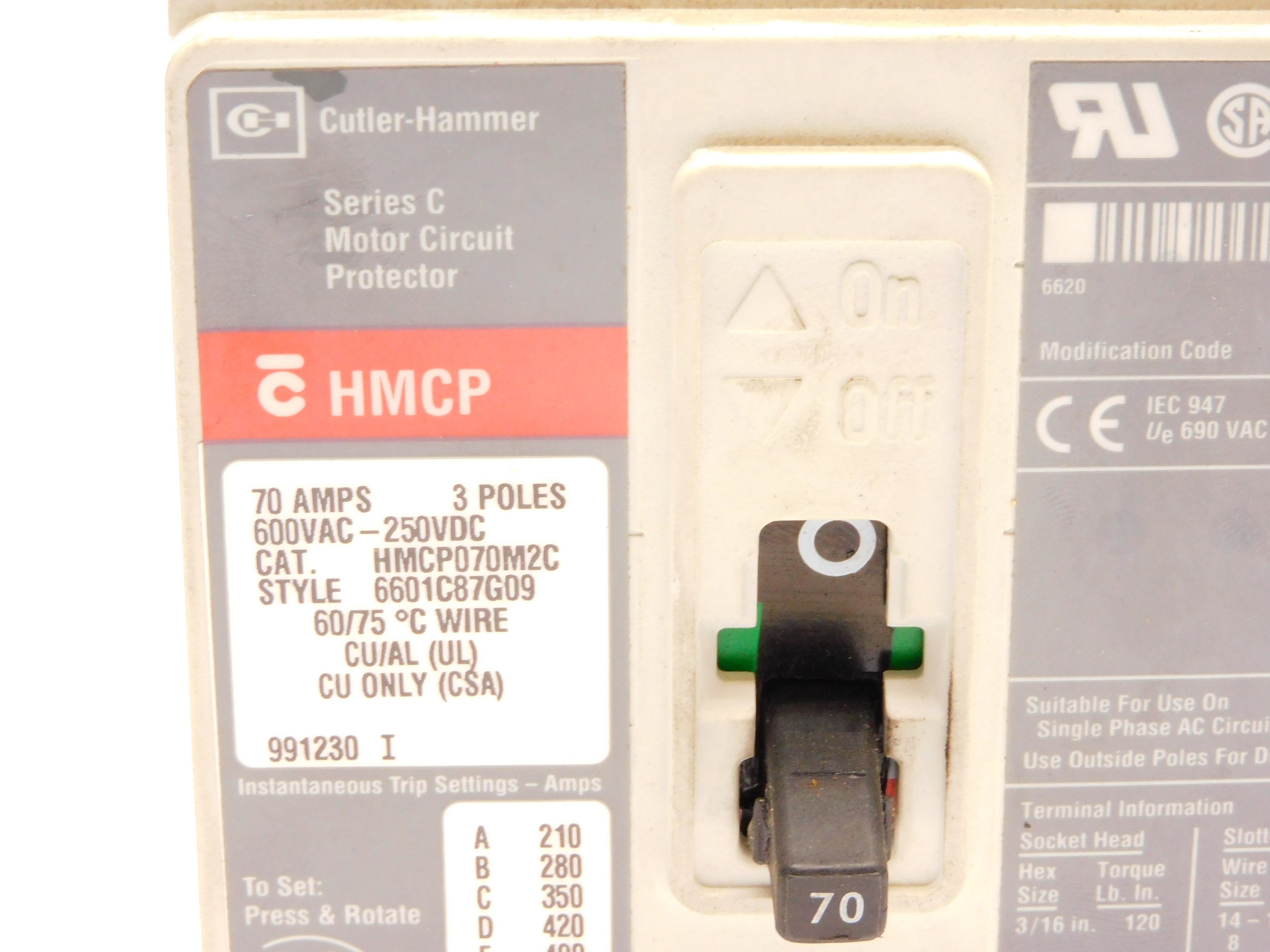 CUTLER HAMMER HMCP070M2C SER. C 70A 600VAC (GREY) (AS PICTURED) UNMP