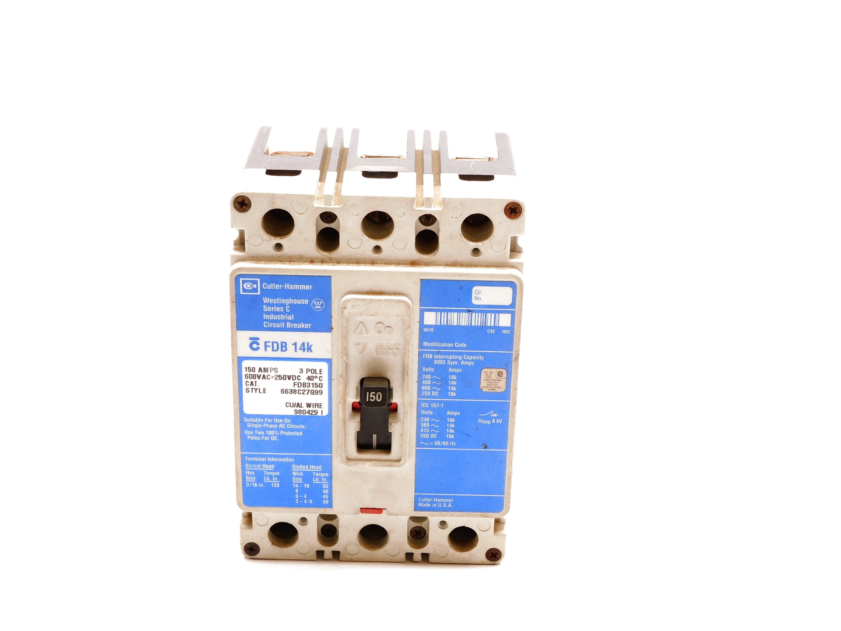 CUTLER HAMMER FDB3150 SER. C 150A 600VAC (BLUE) UNMP