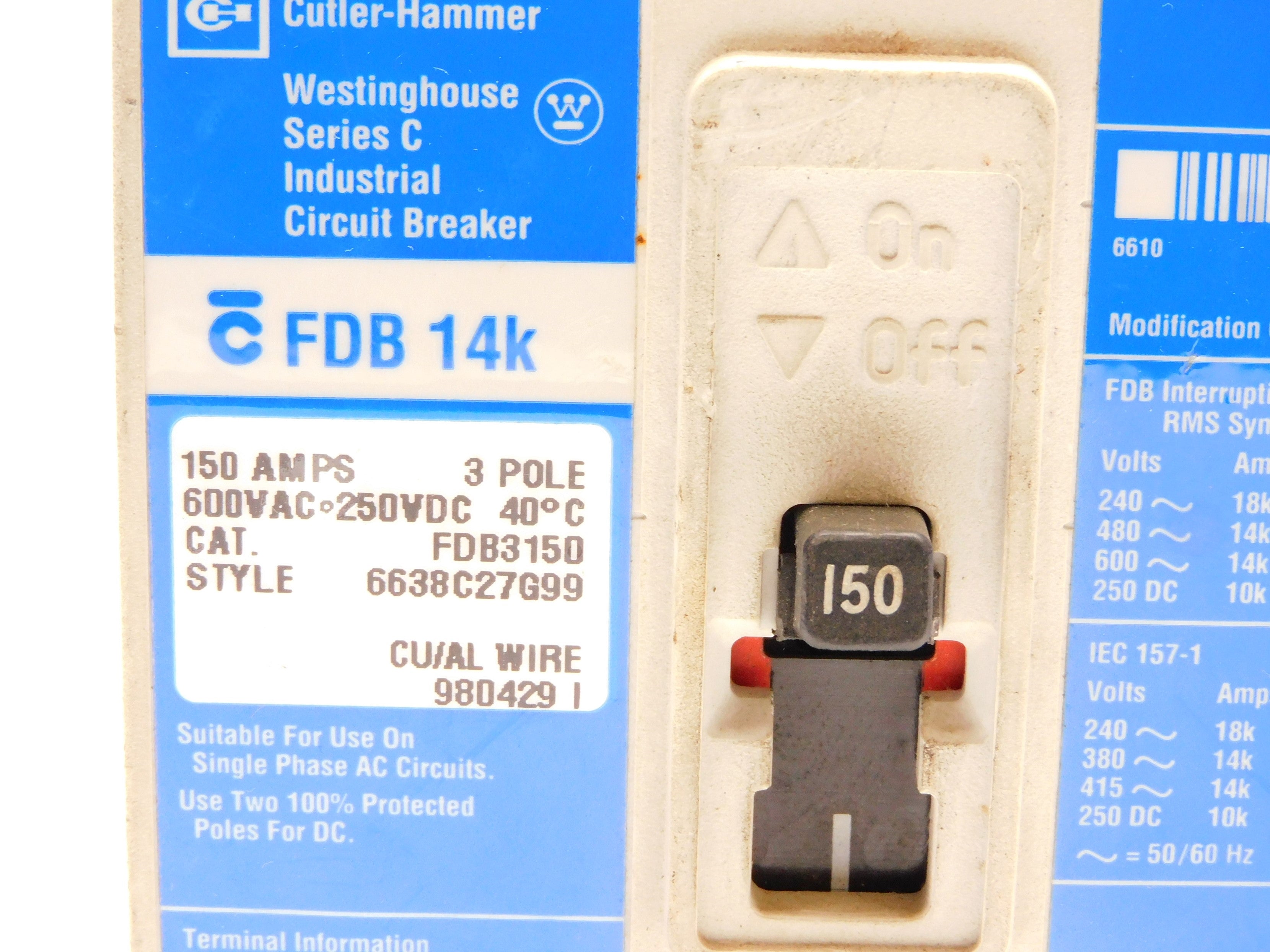 CUTLER HAMMER FDB3150 SER. C 150A 600VAC (BLUE) UNMP