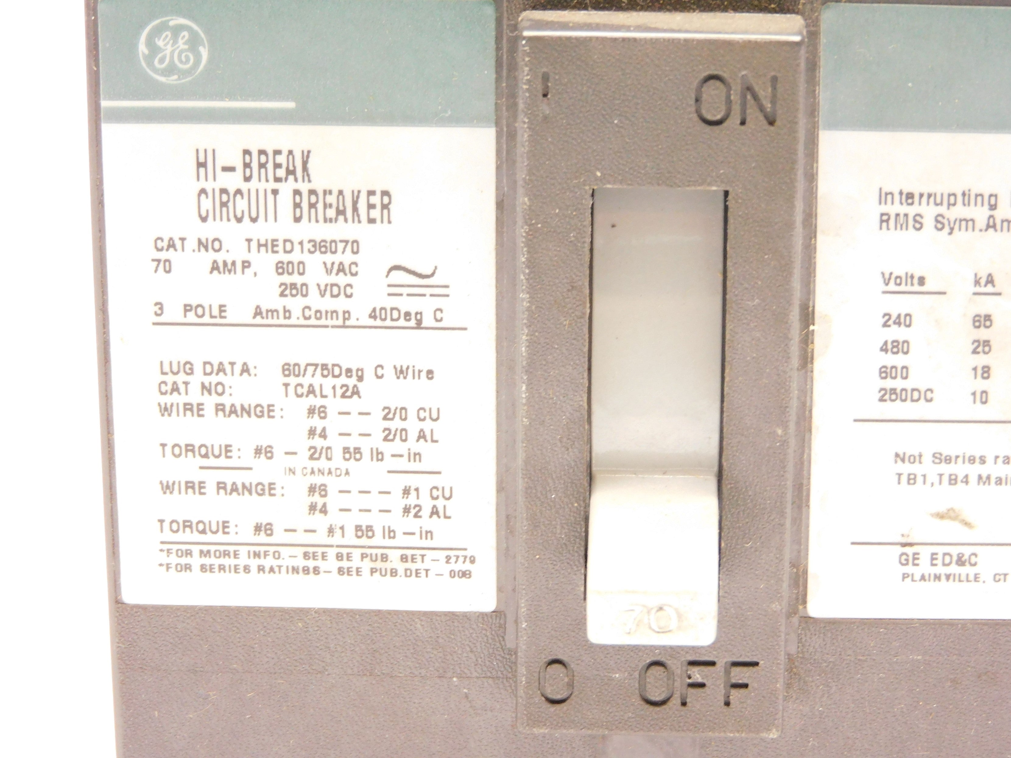 GENERAL ELECTRIC THED136070 70A 600VAC (GREEN) NSNP