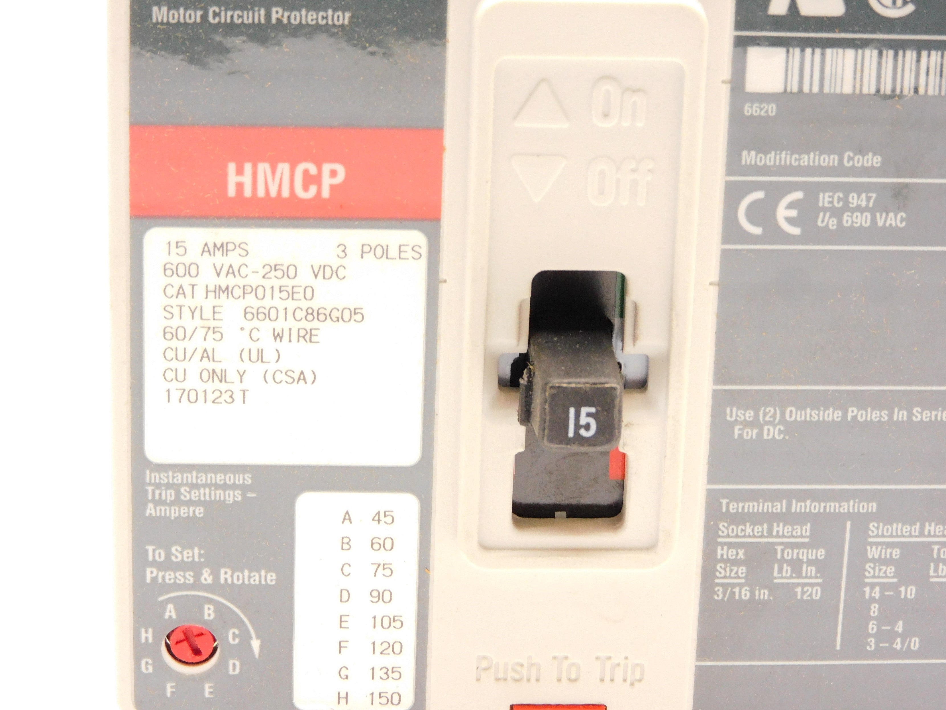 EATON HMCP015E0 SER. C 15A 600VAC (GREY) NSMP