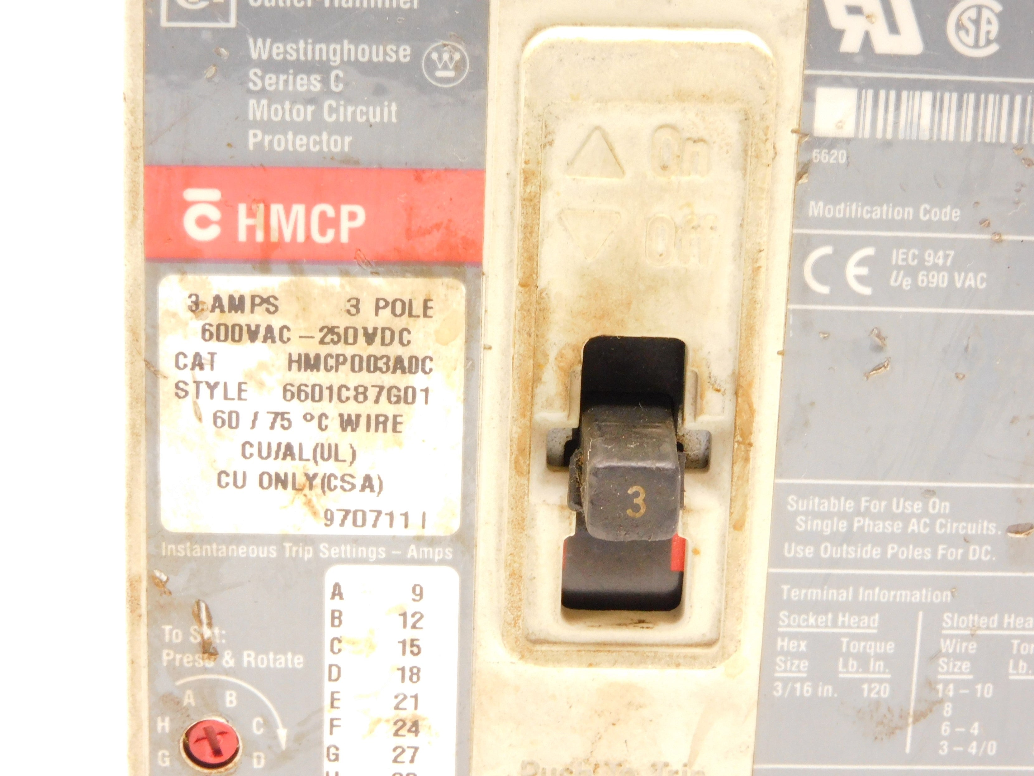 CUTLER HAMMER HMCP003A0C 3A (GREY) UNMP