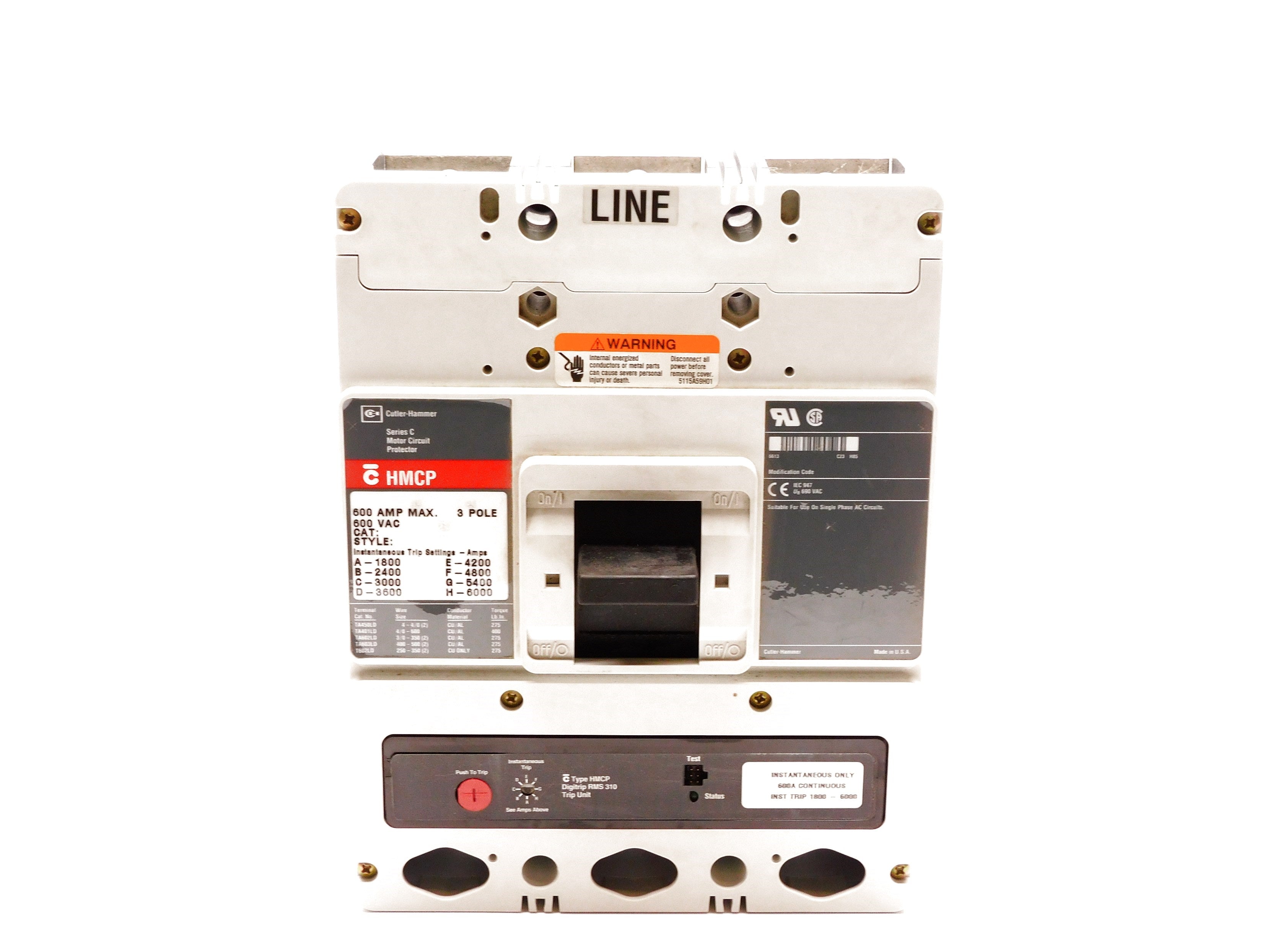 CUTLER HAMMER HMCP600L6W SER. C 600A 600VAC (GREY) NSMP