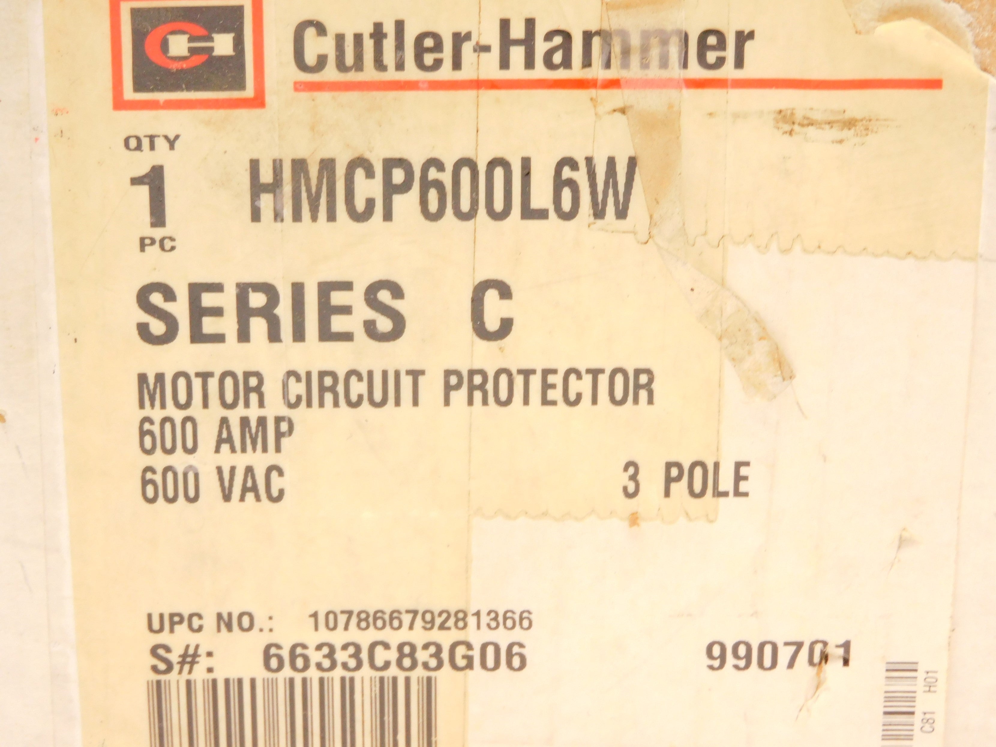 CUTLER HAMMER HMCP600L6W SER. C 600A 600VAC (GREY) NSMP