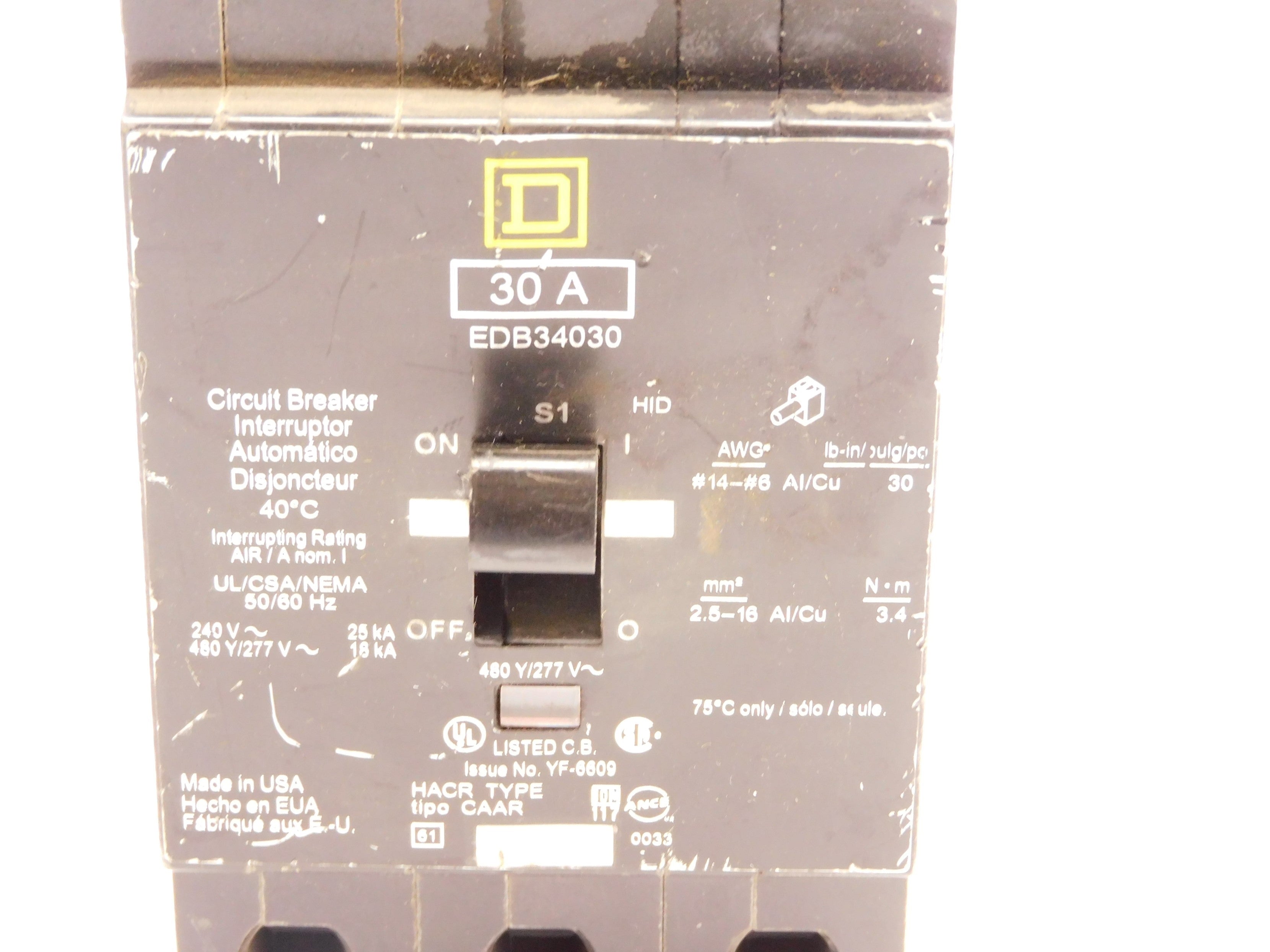 SQUARE D EDB34030 277V 30A UNMP