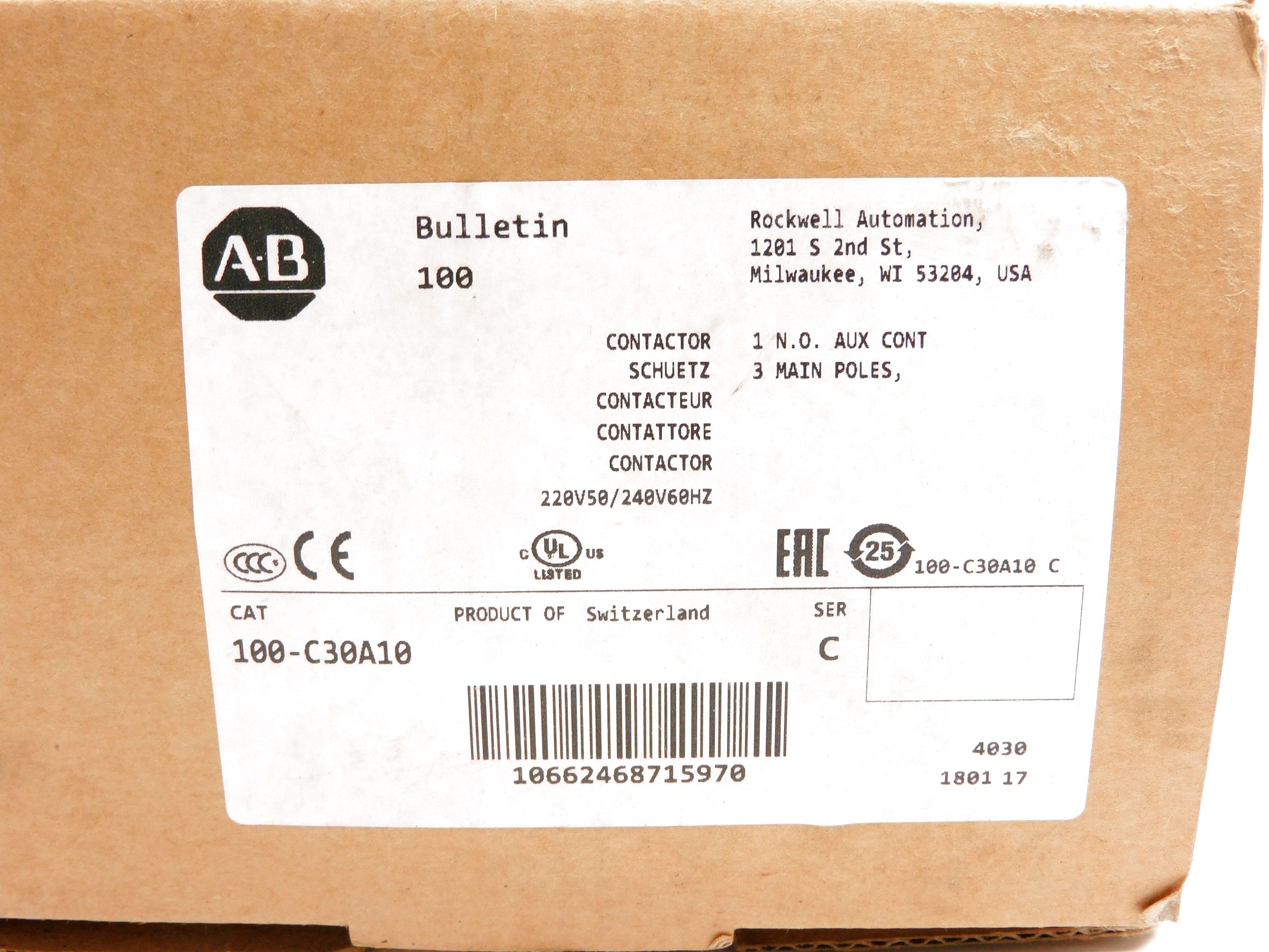 ALLEN BRADLEY 100-C30A10 SER. C 220/240V (BR/WH) NSMP