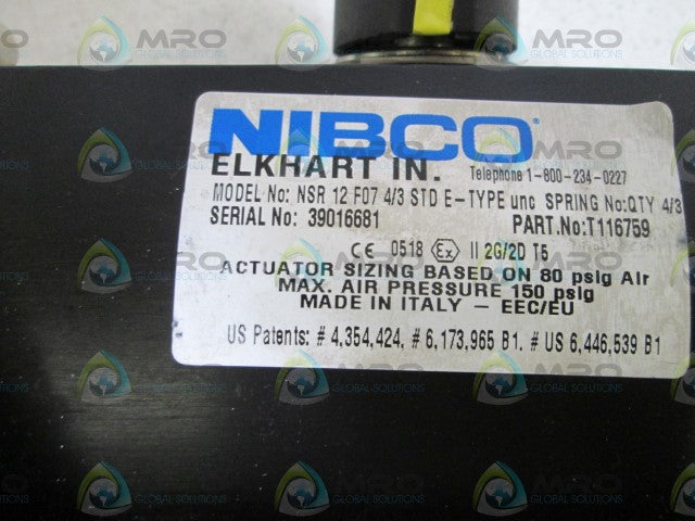 NIBCO ACTUATOR T116759 / NSR 12 F07 4/3 STD E *USED*