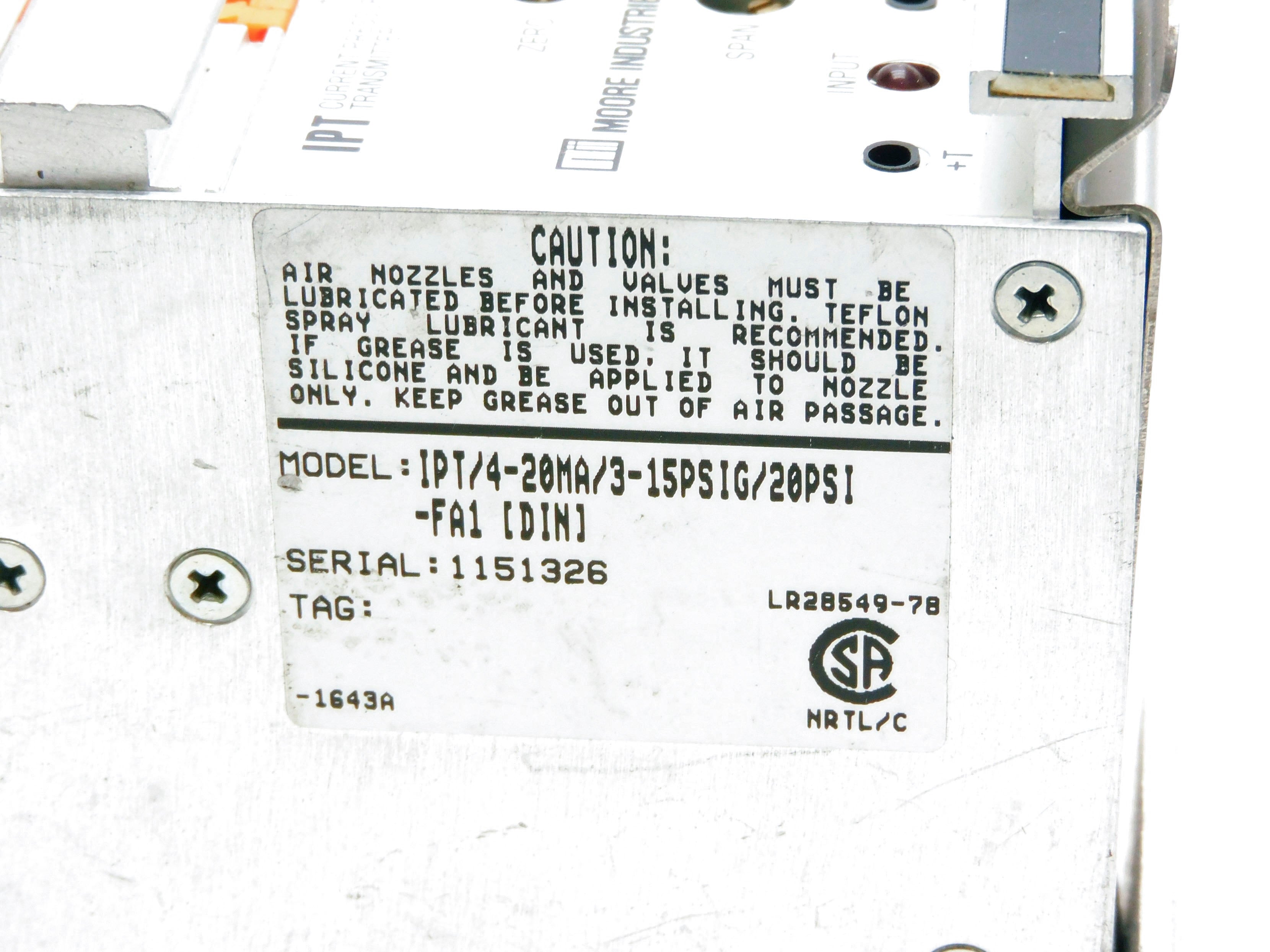 MOORE INDUSTRIES IPT/4-20MA/3-15PSIG/20PSI-FA1[DIN] NSNP