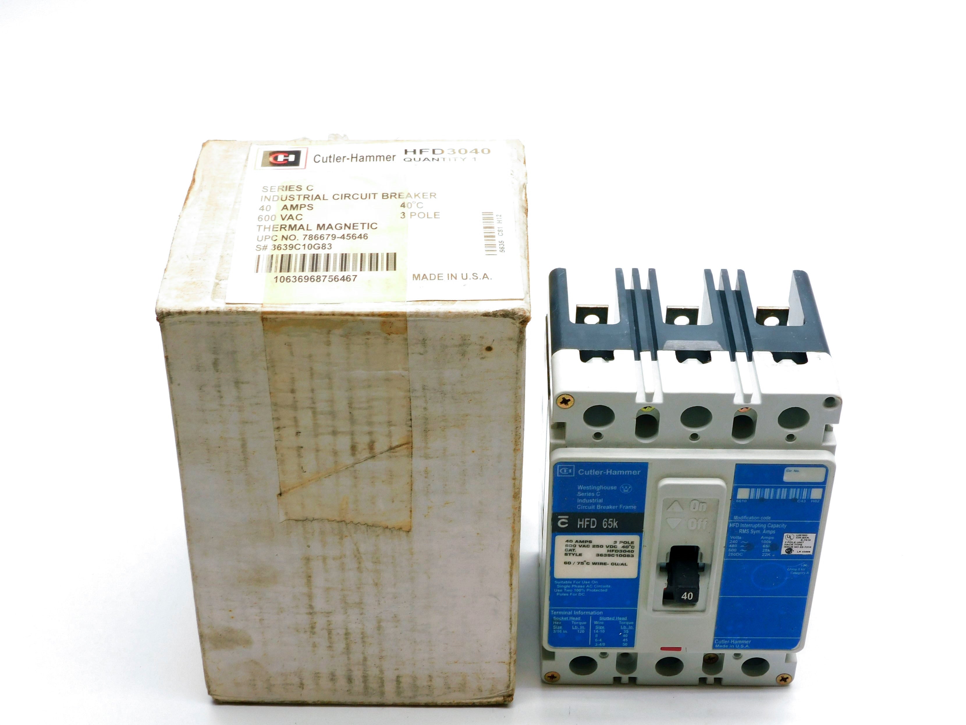 CUTLER HAMMER HFD3040 SER. C 40A 600VAC NSMP